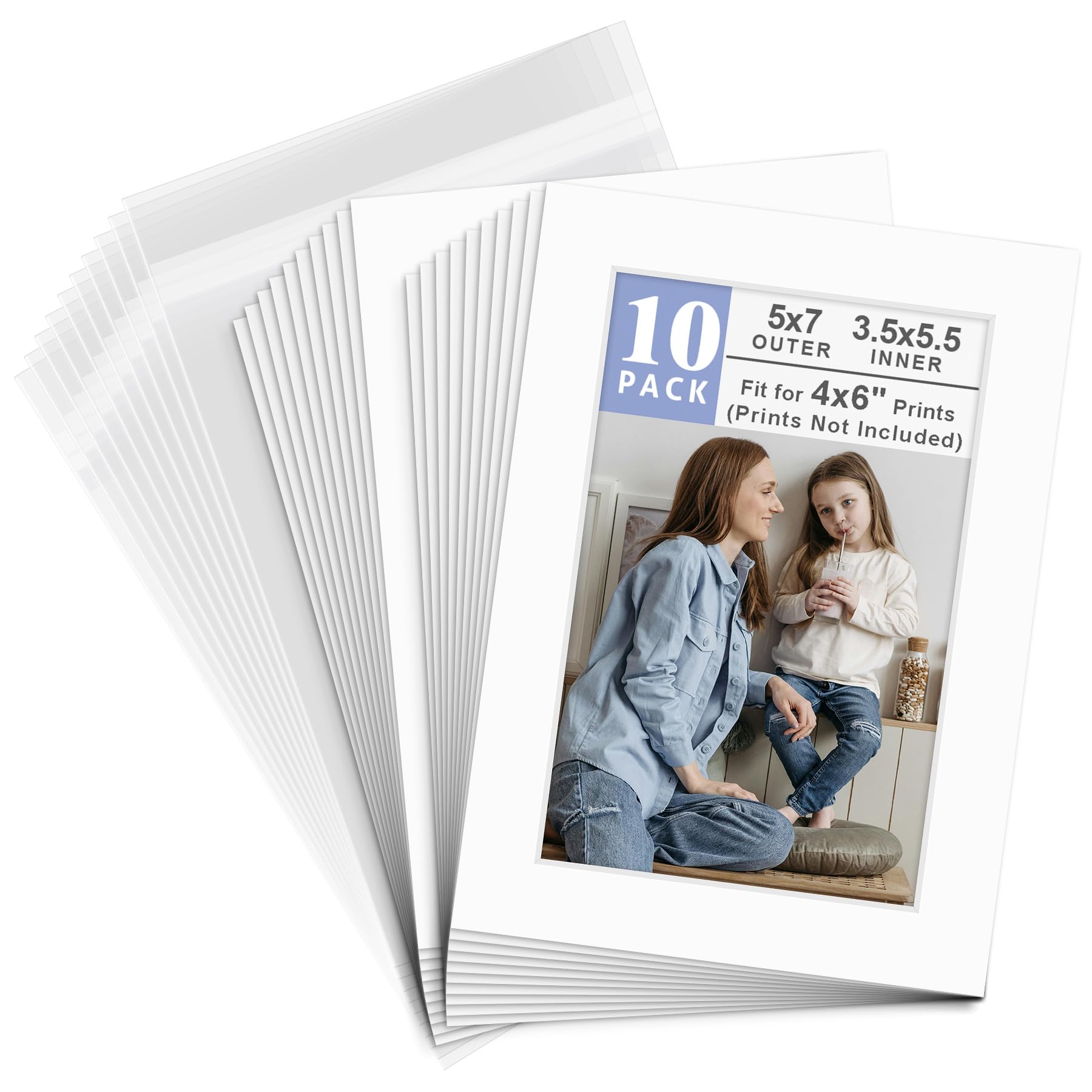 Golden State Art, Pack of 10 White Pre-Cut 5x7 Picture Mat for 4x6 Photo with White Core Bevel Cut Mattes Sets. Includes 10 High Premier Acid Free Bevel Cut Matts & 10 Backing Board & 10 Clear Bags-picture-32