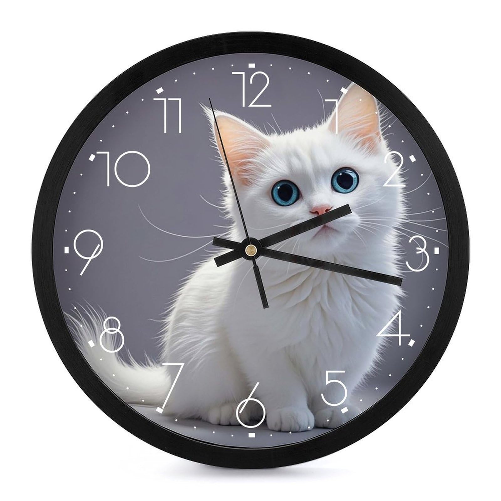 Horloge murale blanche chat pour un sommeil sans tic-tac et paisible