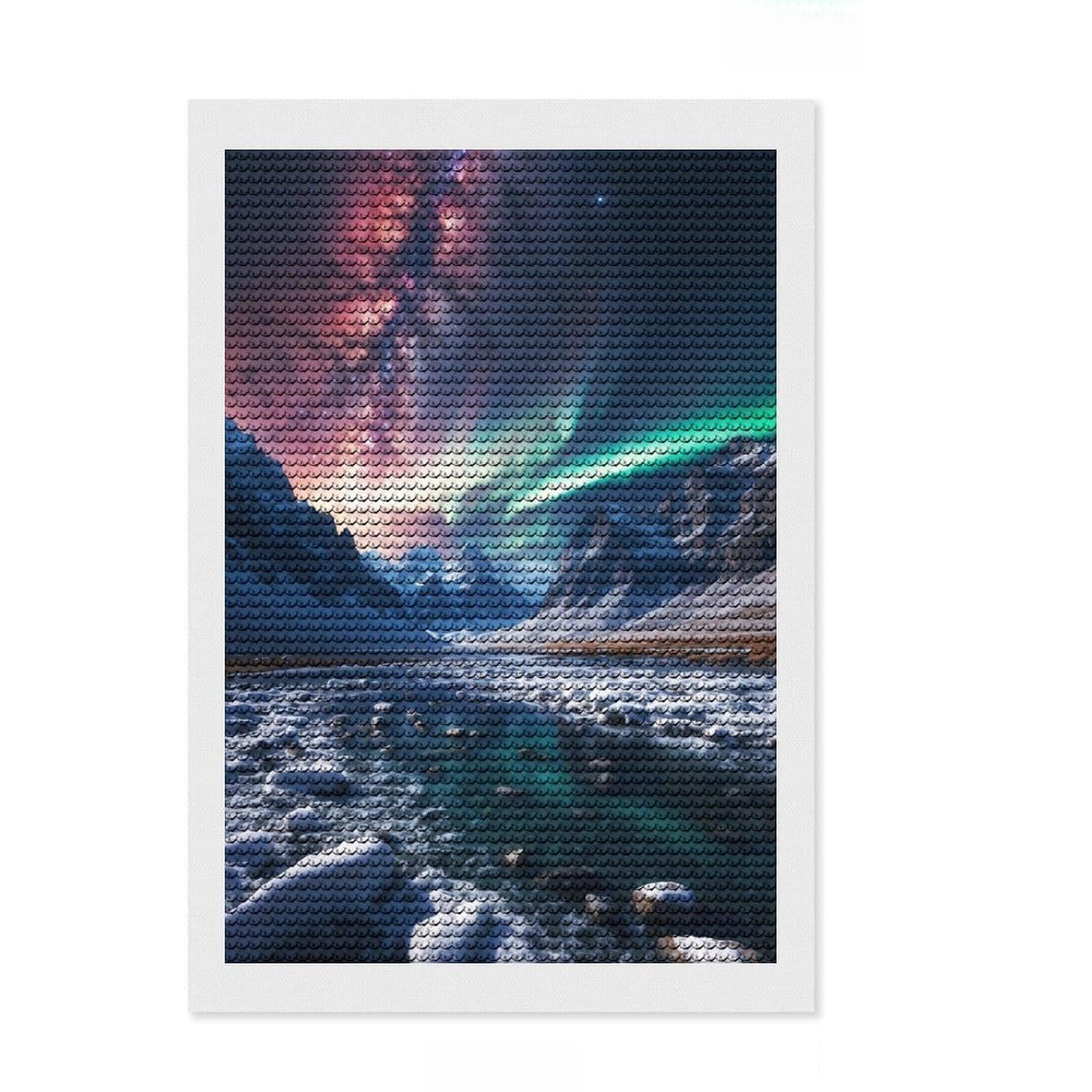 Junmoney Aurora Borealis Diamond Painting Set 8"x12", Festive Craft Gift, for Beginners, Full Kit Included, Vintage Style Decor