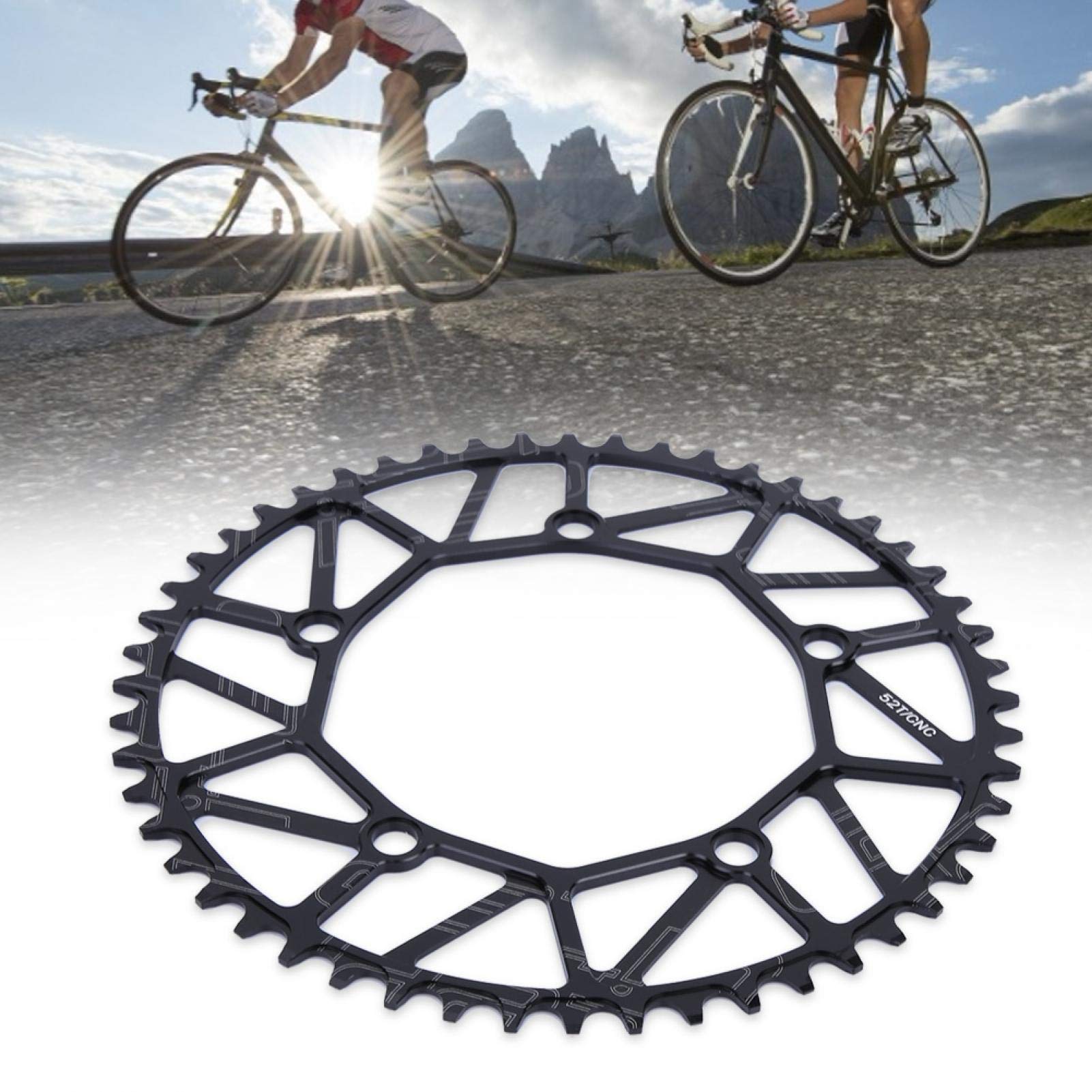Zębatka rowerowa, 50/52/54/56/58t Zewnętrzne dodatnie i ujemne zęby Korba 130 Bcd Pojedyncza tarcza Koło łańcuchowe roweru ze stopu aluminium Wysoka wytrzymałość (52T)