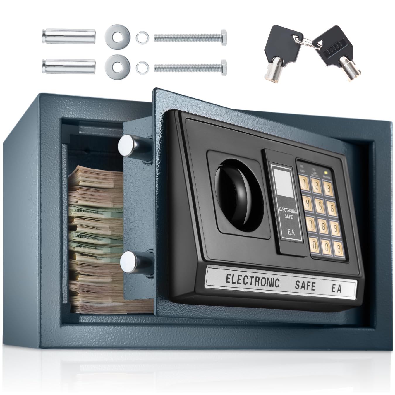 tectake® caja fuerte pequeña con cerradura electronica, ideal para dinero, caja fuerte empotrable, cajas fuertes pequeñas, cajas de seguridad - 31 x 22 x 20 cm