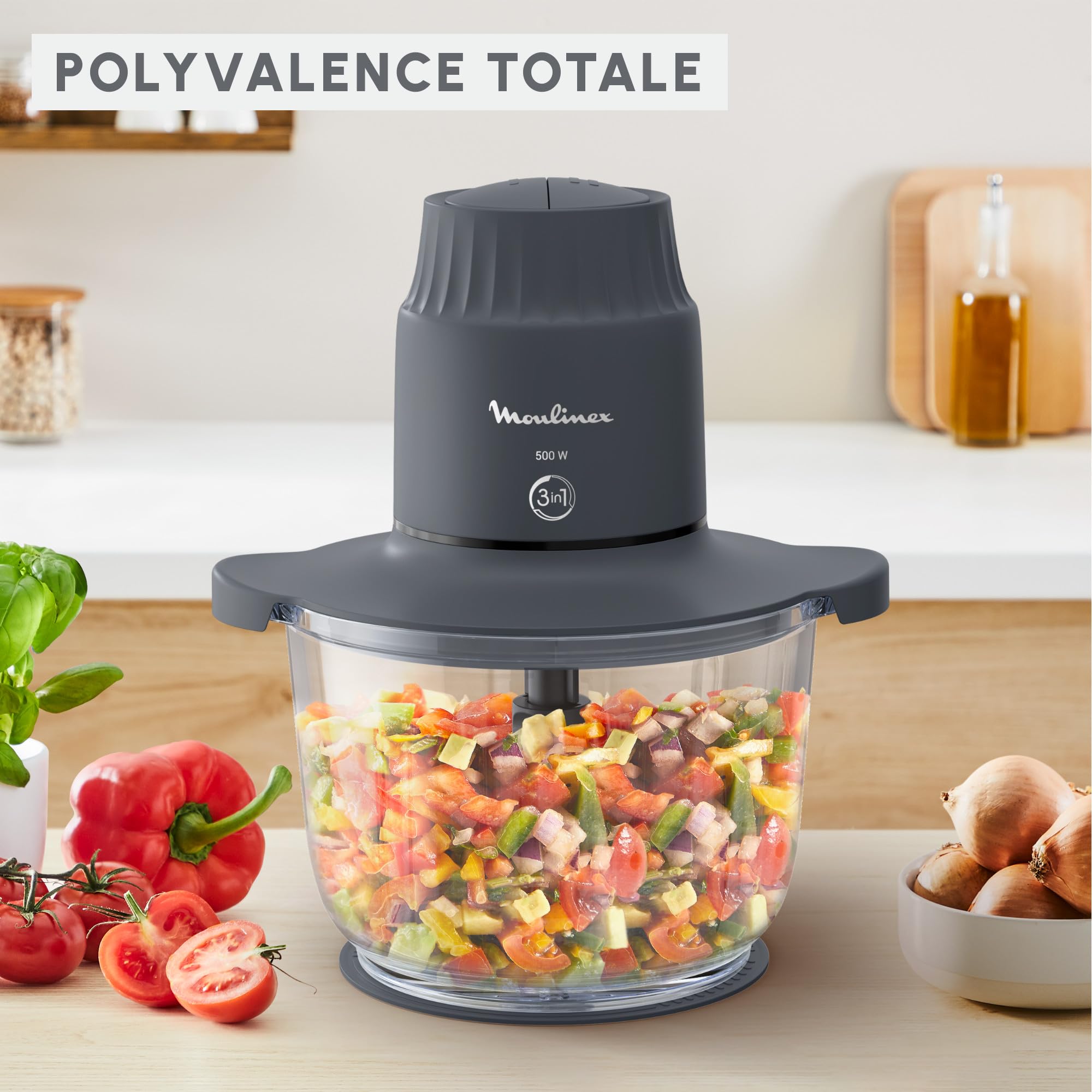 Moulinex Choppeo, Hachoir avec bol en verre, Capacité utile de 1L, Verre borosilicate, 2vitesses, Java Pepper DJ602110