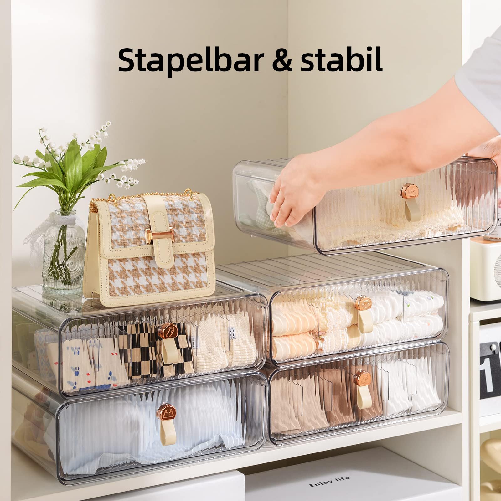 Unterwäsche Organizer Schublade Aufbewahrung stapelbar Kunststoff Schublade Organizer mit Trennwänden Aufbewahrungsschublade für BHs Socken Krawatten Gürtel Babykleidung, 16 Fächer