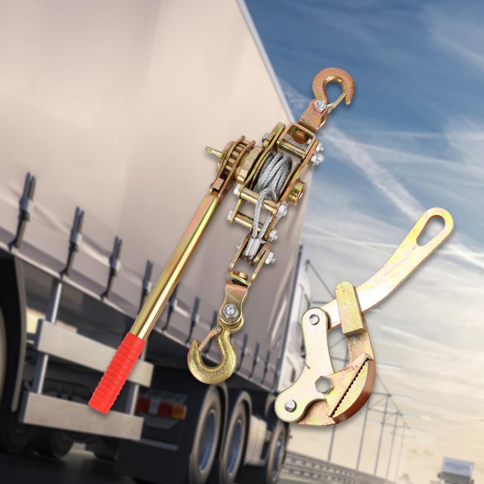 Almencla Drahtseilspanner Handseilzug Ratschenzug Hebezeug mit Carbonstahlkonstruktion Und Doppelhaken für Bauindustrie Landwirtschaft Automobilbereich, 2 Tonne