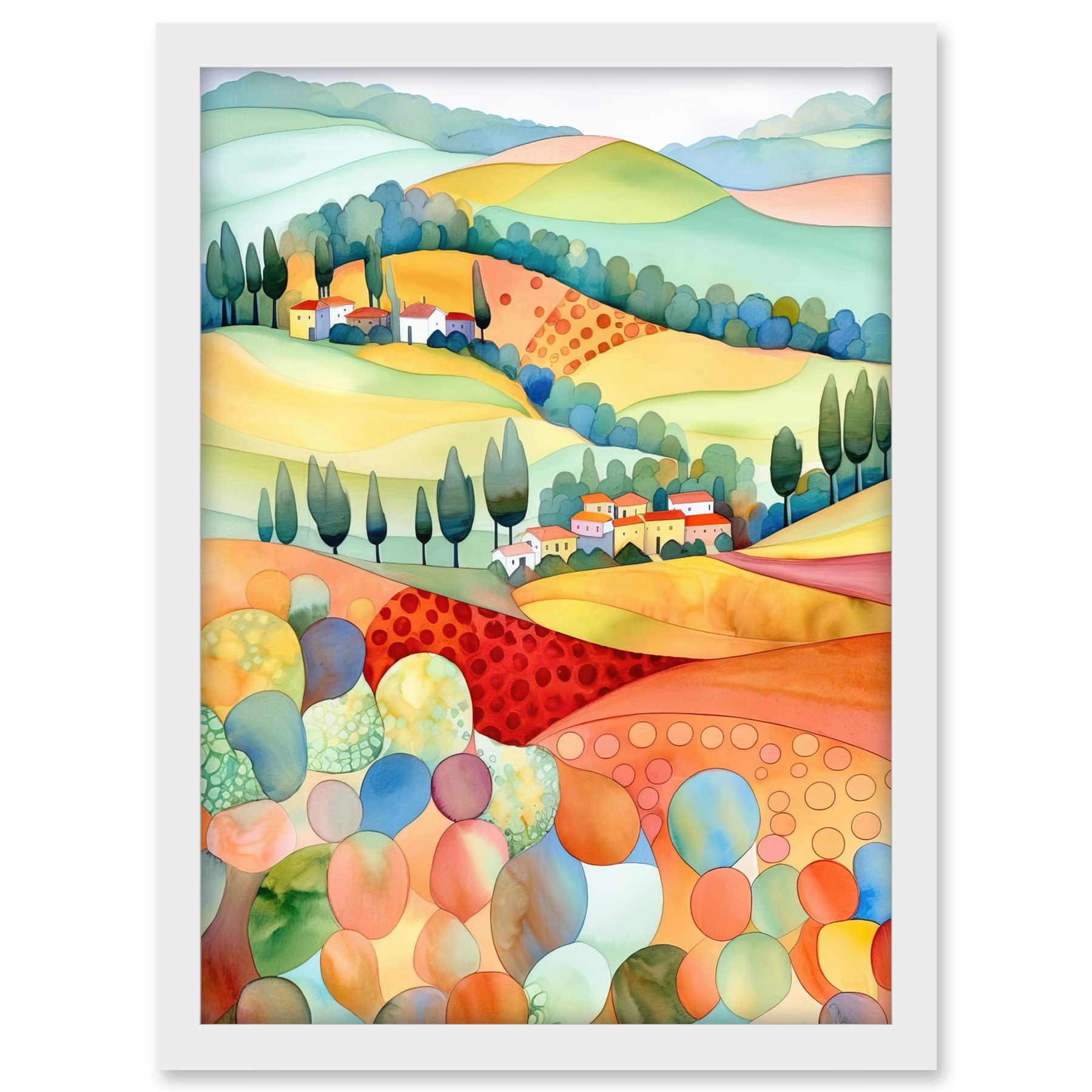Artery8 Chianti Italy Rolling Hills Folk Art Artwork Framed A3 Wall Art Print