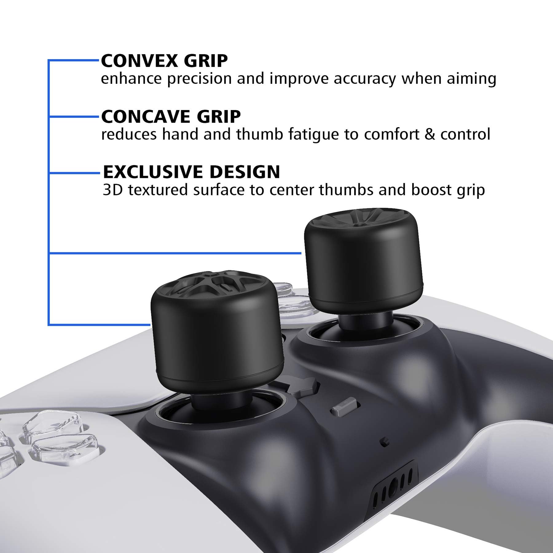 playvital Tapas para Joystick para ps5/4, para Xbox y Switch Pro | 3 Alturas Convexa y Cóncava, Silicona Suave, Agarre Antideslizante, Ajuste Preciso, Pentagrama&Rueda Giratoria-Negro