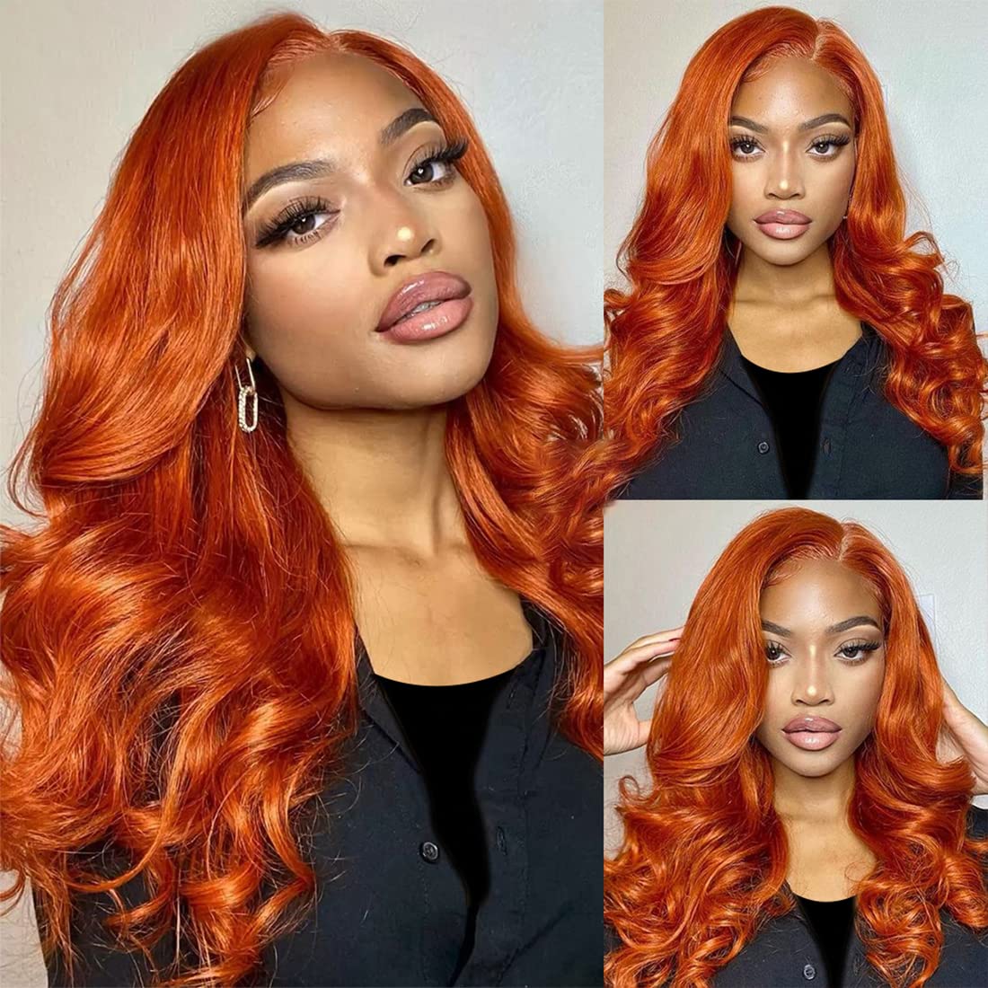 Ginger Lace Front Wigs Human Hair Pre Plucked 13x4 Body Wave Colored Human Hair Wigs for Black Women HD Transparent Glueless Orange Ginger Lace Frontal Wigs 180% Density 24 Inch