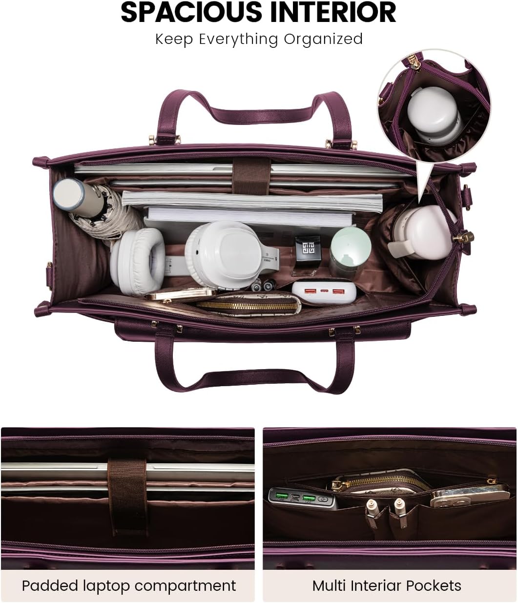 LOVEVOOK Laptop Bag for Women, 15.6'' Laptop Tote Purse 2-in-1 Professional Work Bag Business Briefcase with Clutch Purse, Waterproof Leather Computer Handbag for Teacher Office Travel - Image 4