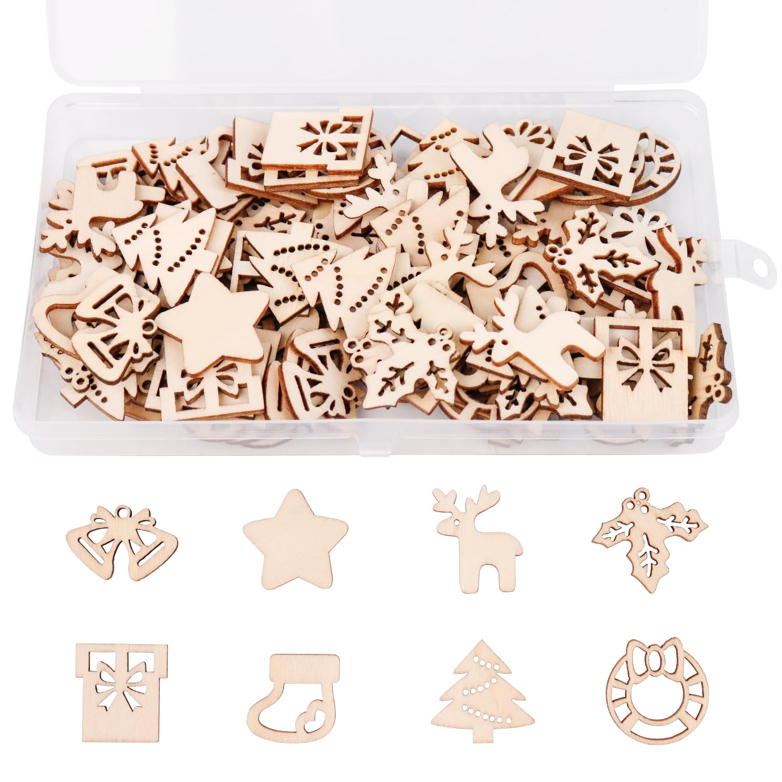 FRUHLING 100 colgantes de madera, pequeños colgantes de madera, decoración de Navidad, decoración de Navidad, decoración de Navidad, decoración de mesa, decoración de invierno, decoración de árbol de
