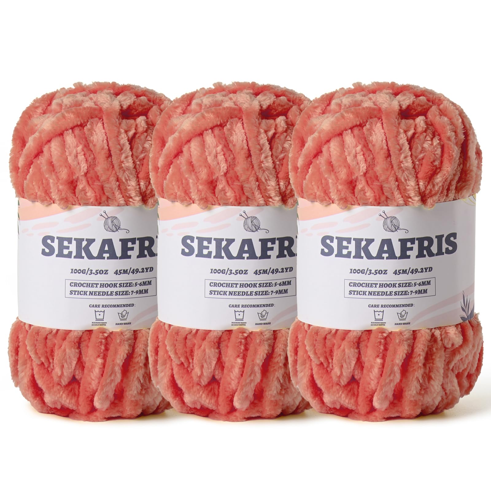 Chenille Velvet Soft Yarn Grey Pink 3 Pack
