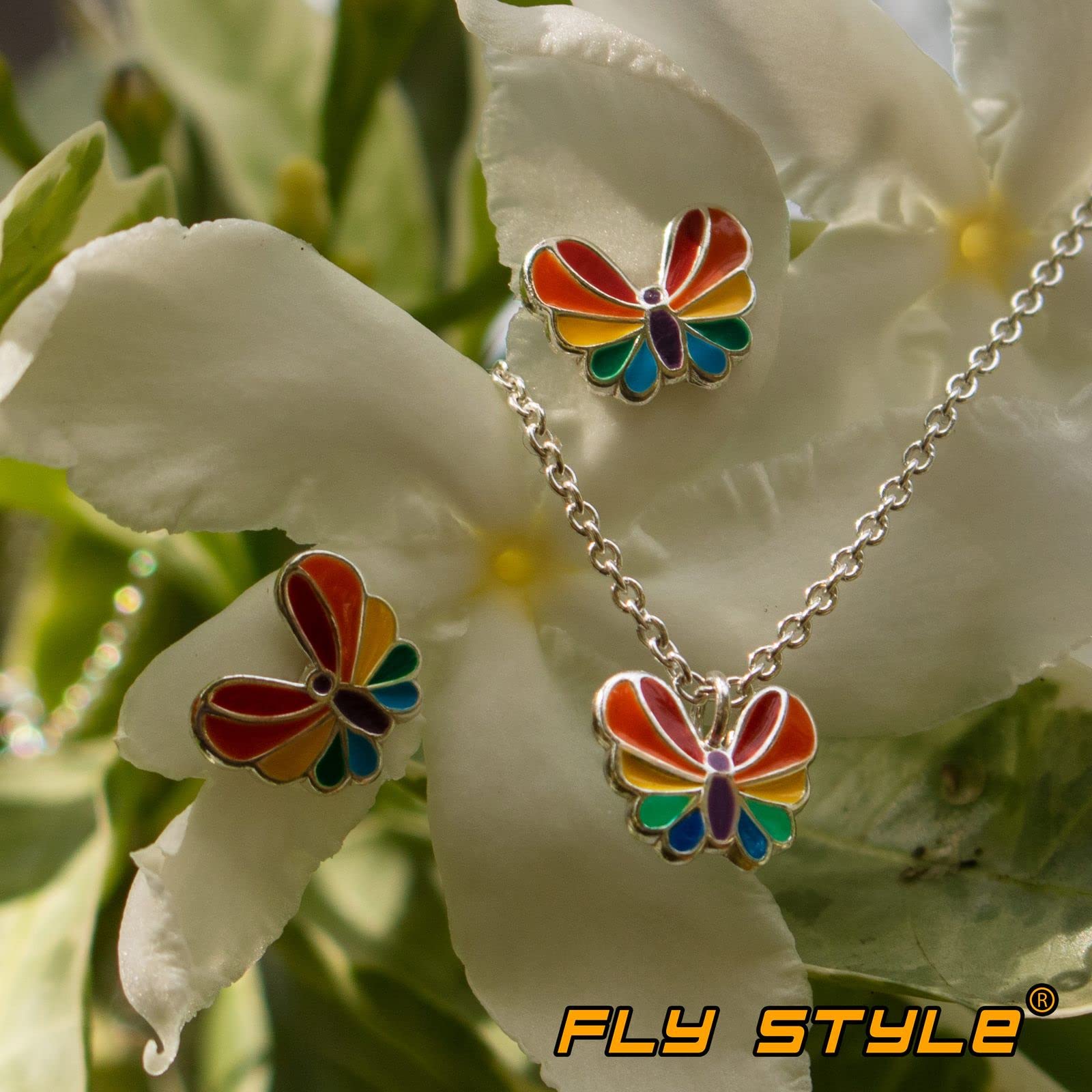 Fly Style Schmetterling Regenbogen Ohrringe Silber 925 für Kinder - Mädchen Ohrringe/Damen