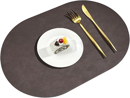 Juego de 6 manteles individuales ovalados de cuero, lavables, resistentes al calor, para mesa de comedor, duraderos y fáciles de limpiar para el uso