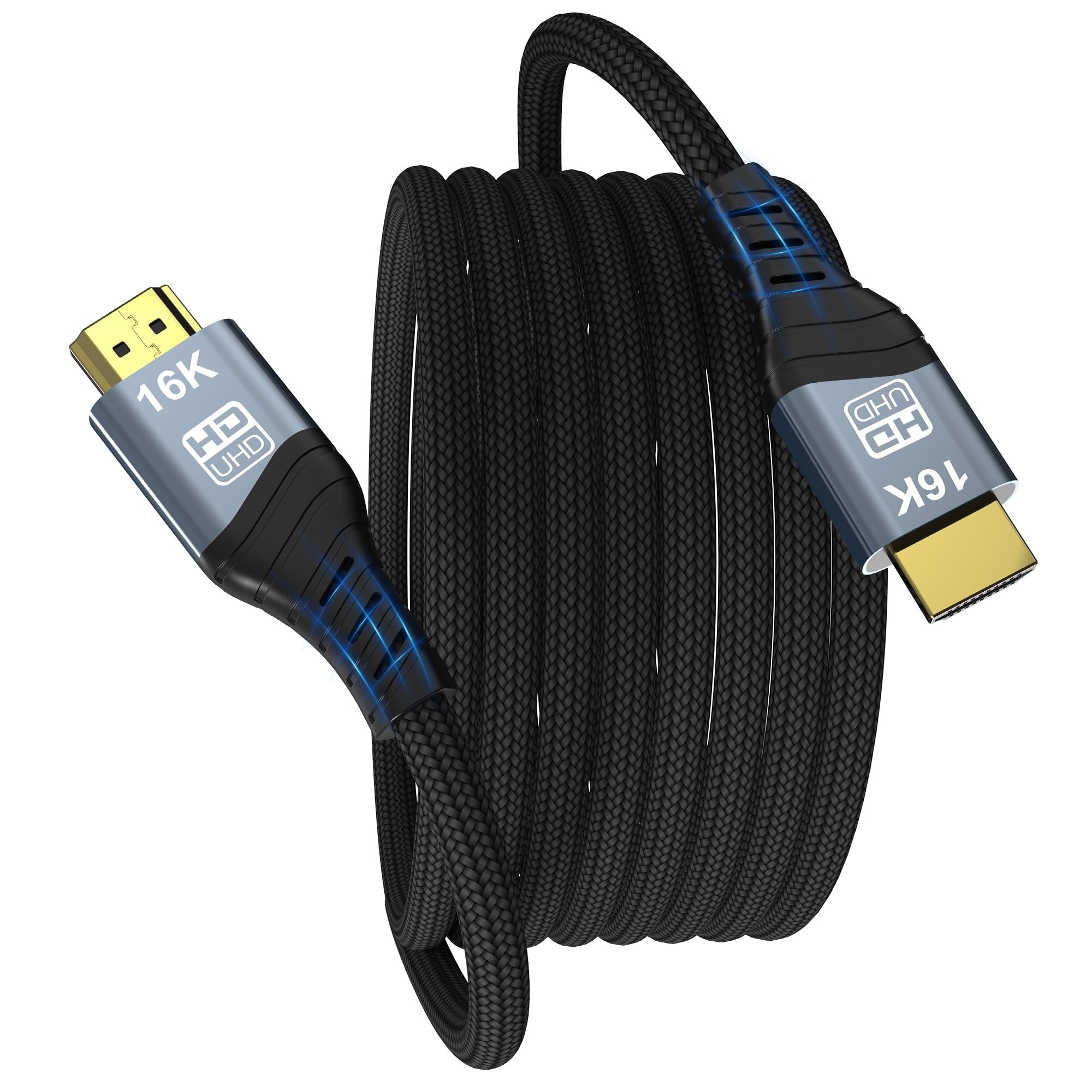16K HDMI Cable, 96Gbps Ultra High Speed HDMI2.2 Cable 16K@30Hz 10K120Hz 8K@60Hz 4K@240Hz Cord, HDCP 2.3 & HDR10 eARC for Compatible with PS5/Xbox/Roku TV/Gaming PC/Blu-ra (HDMI2.2 16K 5M)