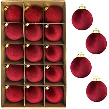 Dark Red Velvet Balls Ornaments for Christmas Tree 15 PCS, 3.15 Inch Large Shatterproof Earth Tones Christmas Bulb Ornaments Set-Decorative Hanging Baubles, Flocked Classic Decor for HolidayBurgundy