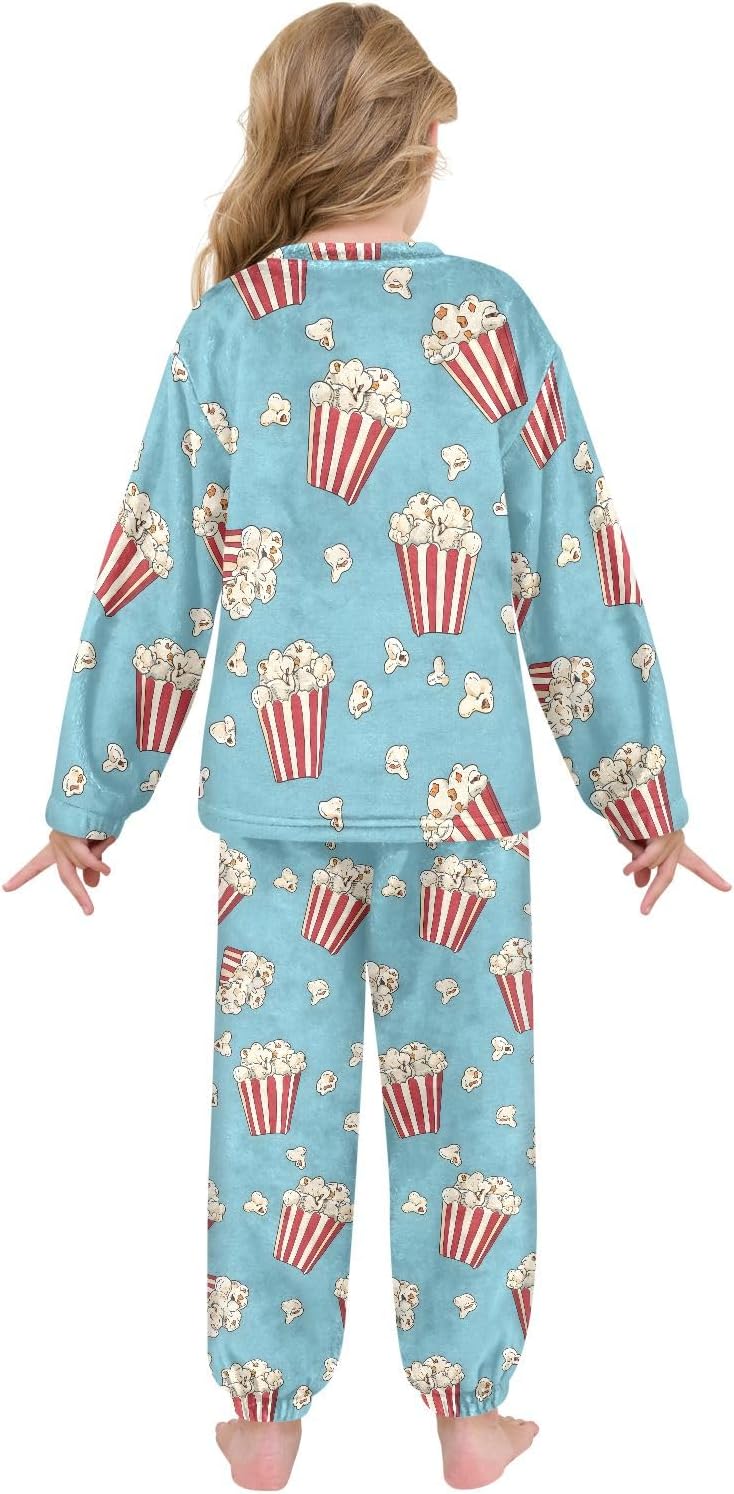 Kids Flannel Sets Popcorn Striped Simple Warm Plush Relaxed Clothing for Boys and Girls