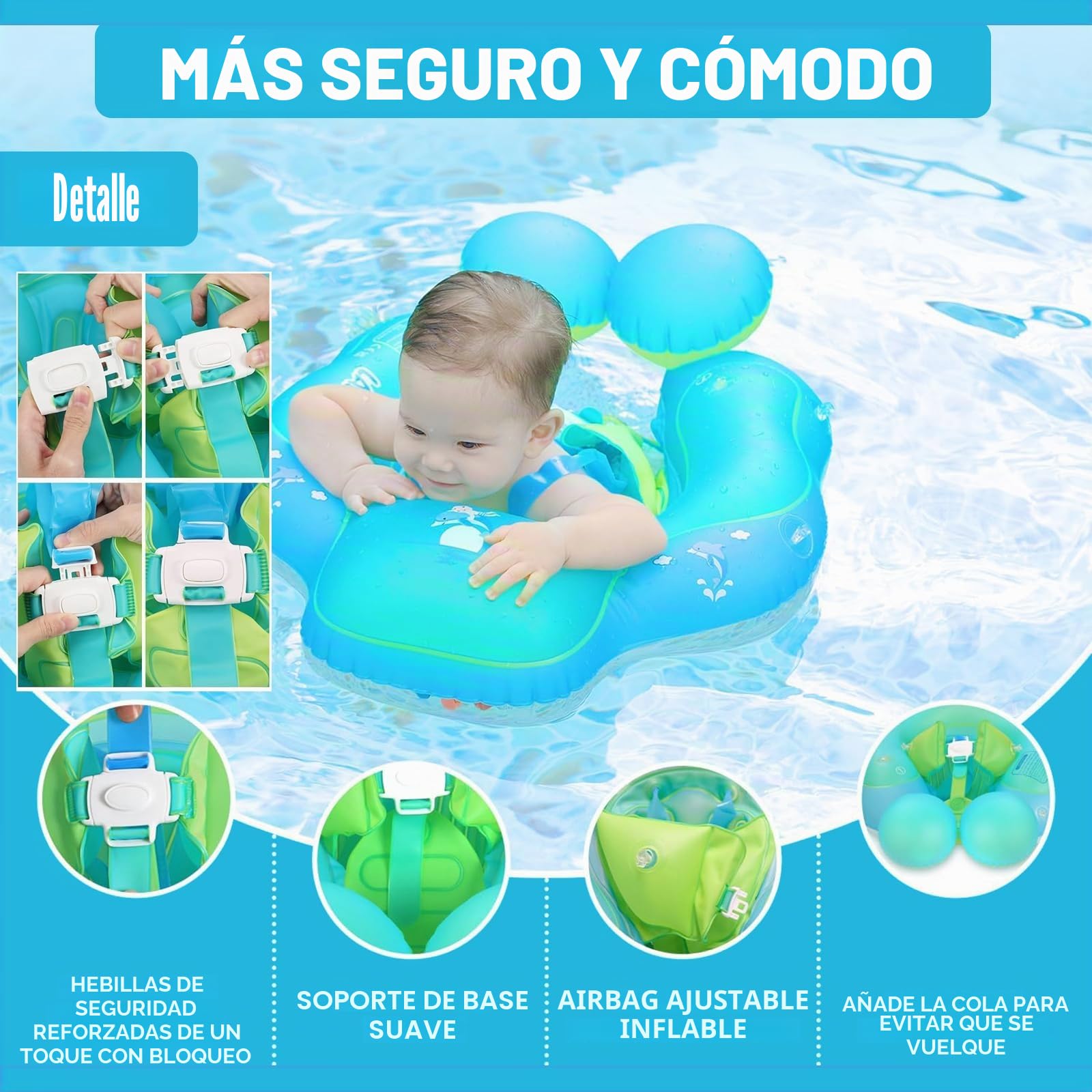 COSORO Flotador Bebe con Asiento,Asiento Seguridad y Respaldo de 3 a 24 Meses,Flotador Inflable para Bebé,Piscina para Bebés,Anillo Natación de Entrenamiento Bebés 2 a 6 Años