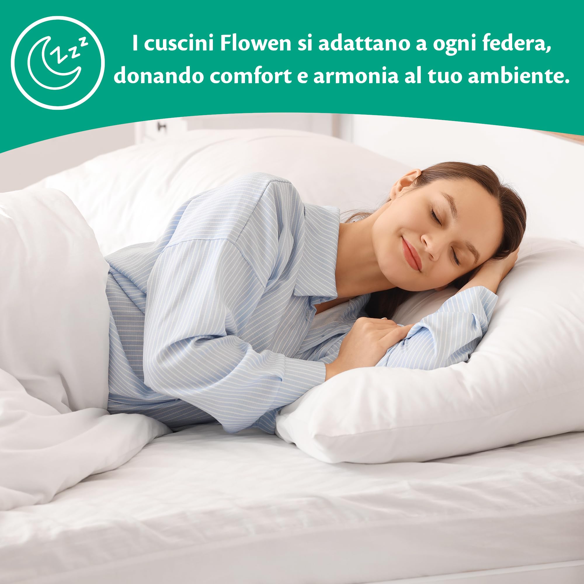 Flowen Cuscini Letto Coppia di Guanciali 50x80 per Dormire Imbottitura Standard Antiacaro Anallergico Traspirante Rettangolare per Matrimoniale Singolo con Federa in Microfibra Lavabile