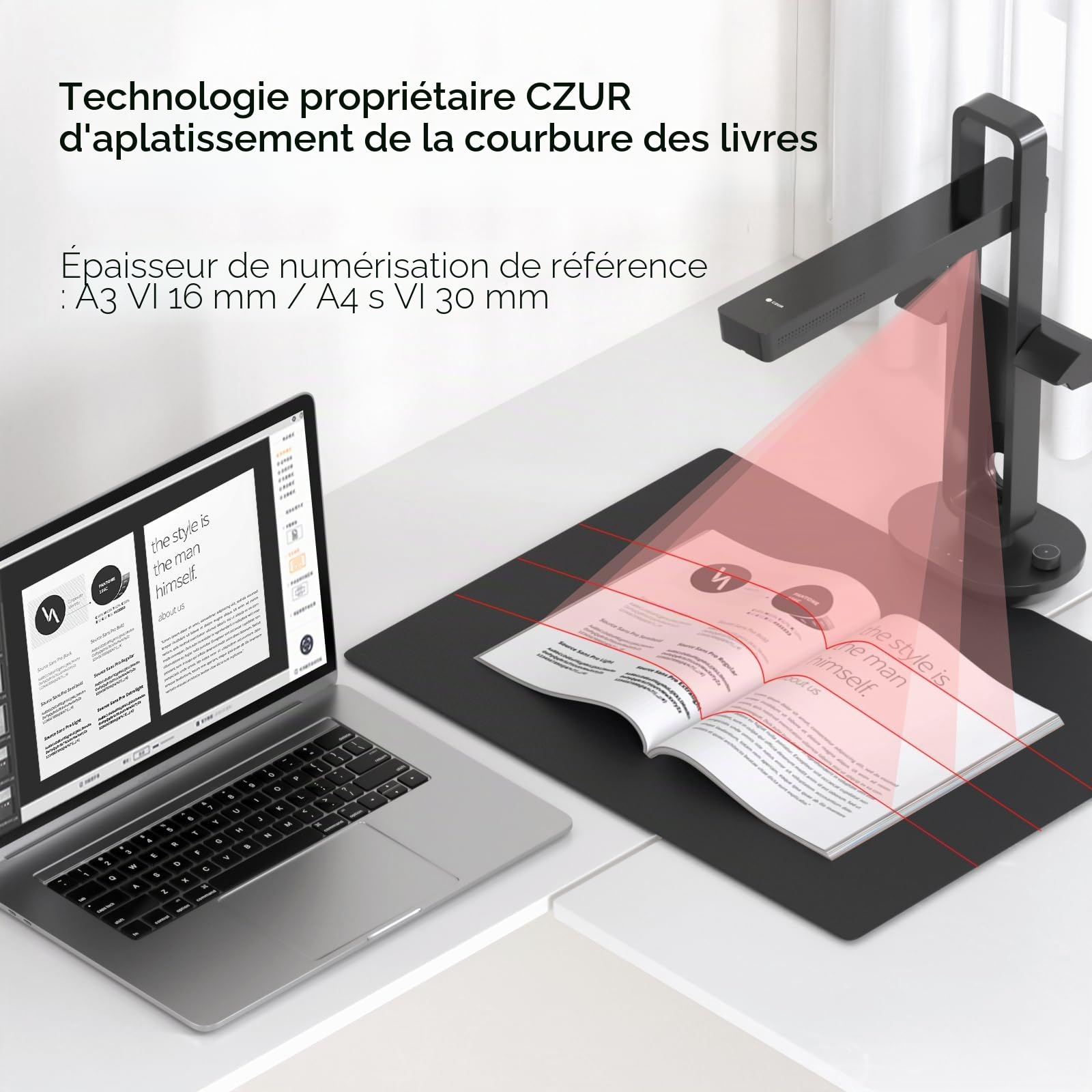 CZUR Aura Pro Scanner Livre Portable & Pliable, Scanner Rapide Documents avec Fonction OCR Multilingue, Numérisation des Formats A4 & A3 pour Bibliothèques et Bureau, Compatible Windows & macOS