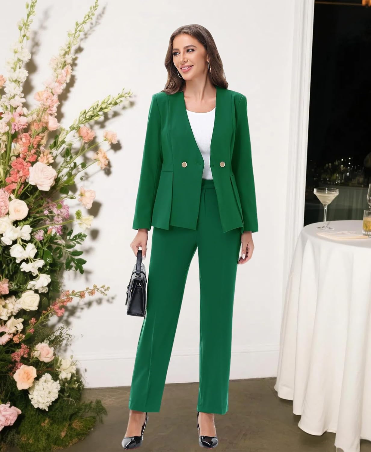 Lamgool Pants Suit for Women Dressy Casual 2 Piece Set V Neck Two Button Blazer Pants Set Business Casual Outfits - Image 4