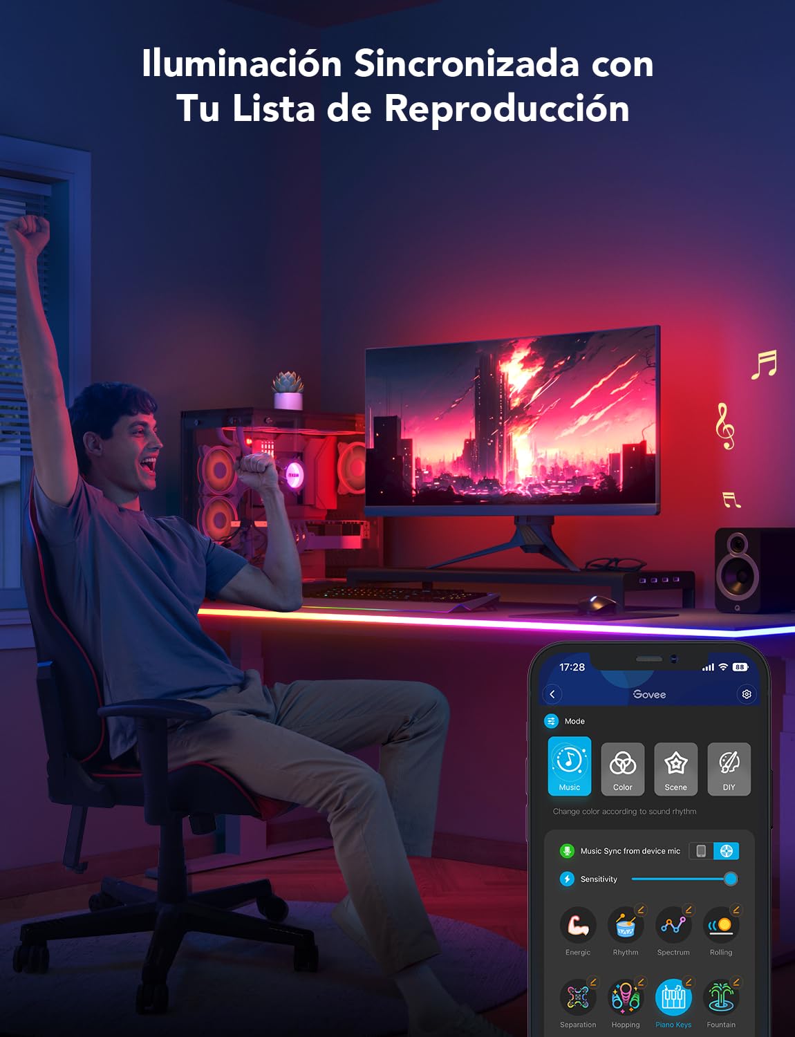 Govee Tira LED Neon RGBIC 3m para Escritorio Gaming, Luces Cortables | Sincronización Razer Chroma, Control App Inteligente, Compatible con Alexa, Adaptador incluido, solo WiFi 2.4G