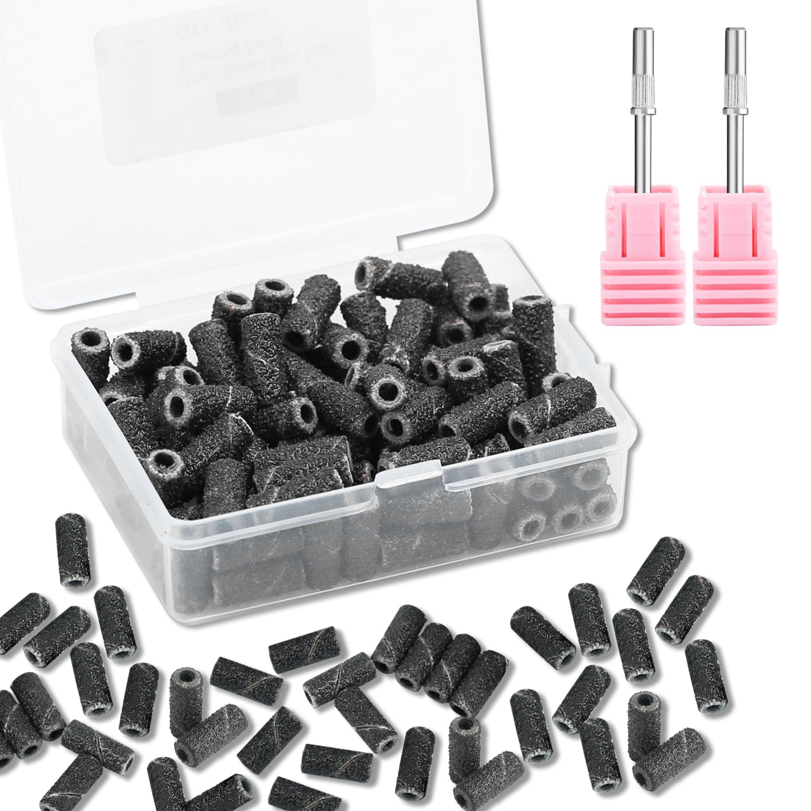 C12rtive 100 Pcs 3mm Professional Small Sanding Bands & 2Pcs Small Mandrel Bit Set for Nail Drill,80# Upgrade Design 3mm Nail File for Manicures and