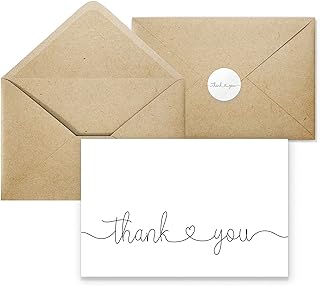 Thank You Cards with Kraft Envelopes and Stickers, Bulk Pack of 20, 4x6 Inch Professional Looking | Suitable for Business, Baby Shower, Wedding, Small Business, Graduation, Bridal Shower, Funeral