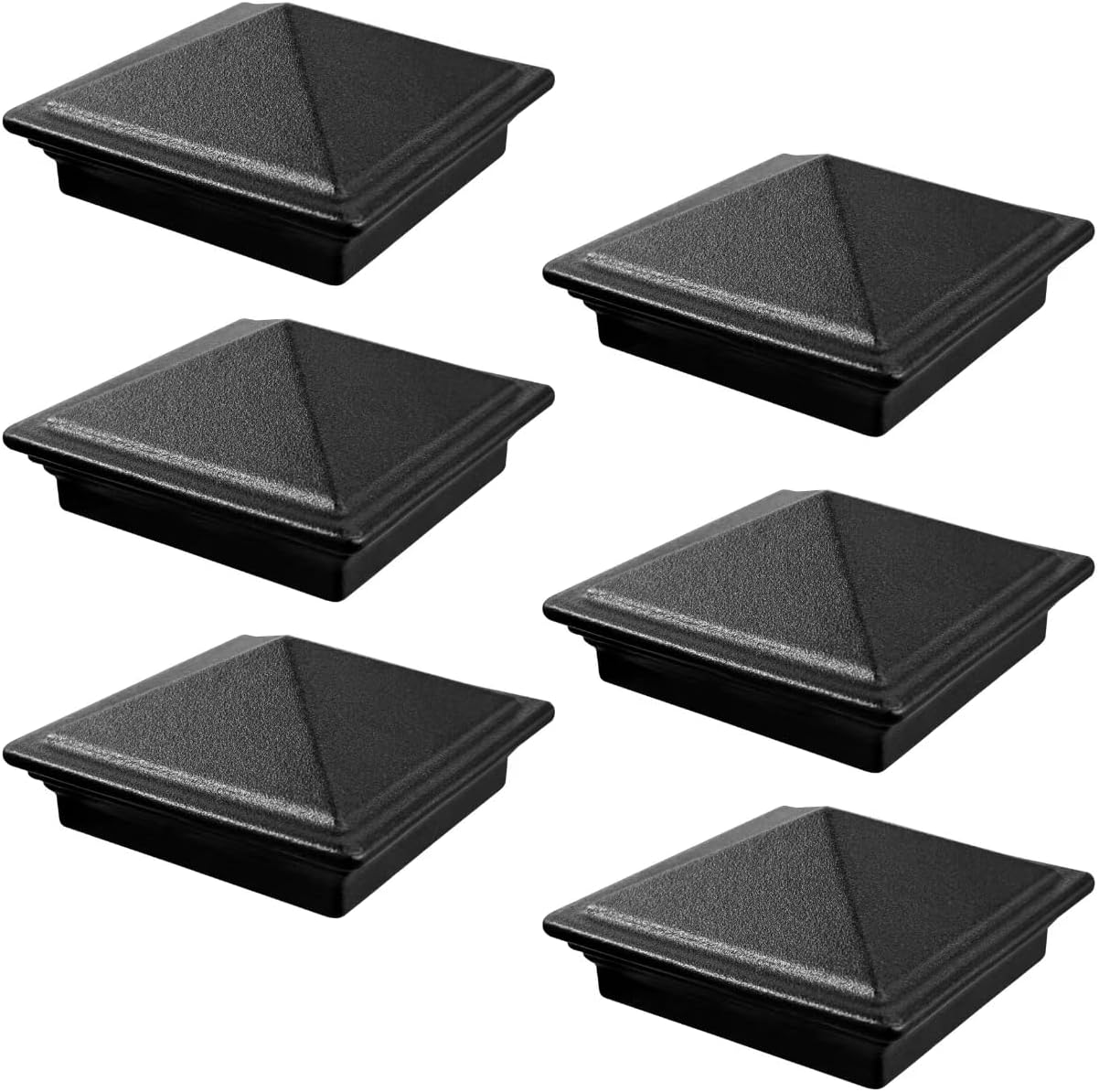 3" x 3" Aluminium Alloy Fence Post Caps Pressure Fit 6Pcs Pyramid Post Caps Cover Perfect, with Matte Finish Powder Coated Surface for Fence Wood Post of Decks, Garden or Corridors (Black)