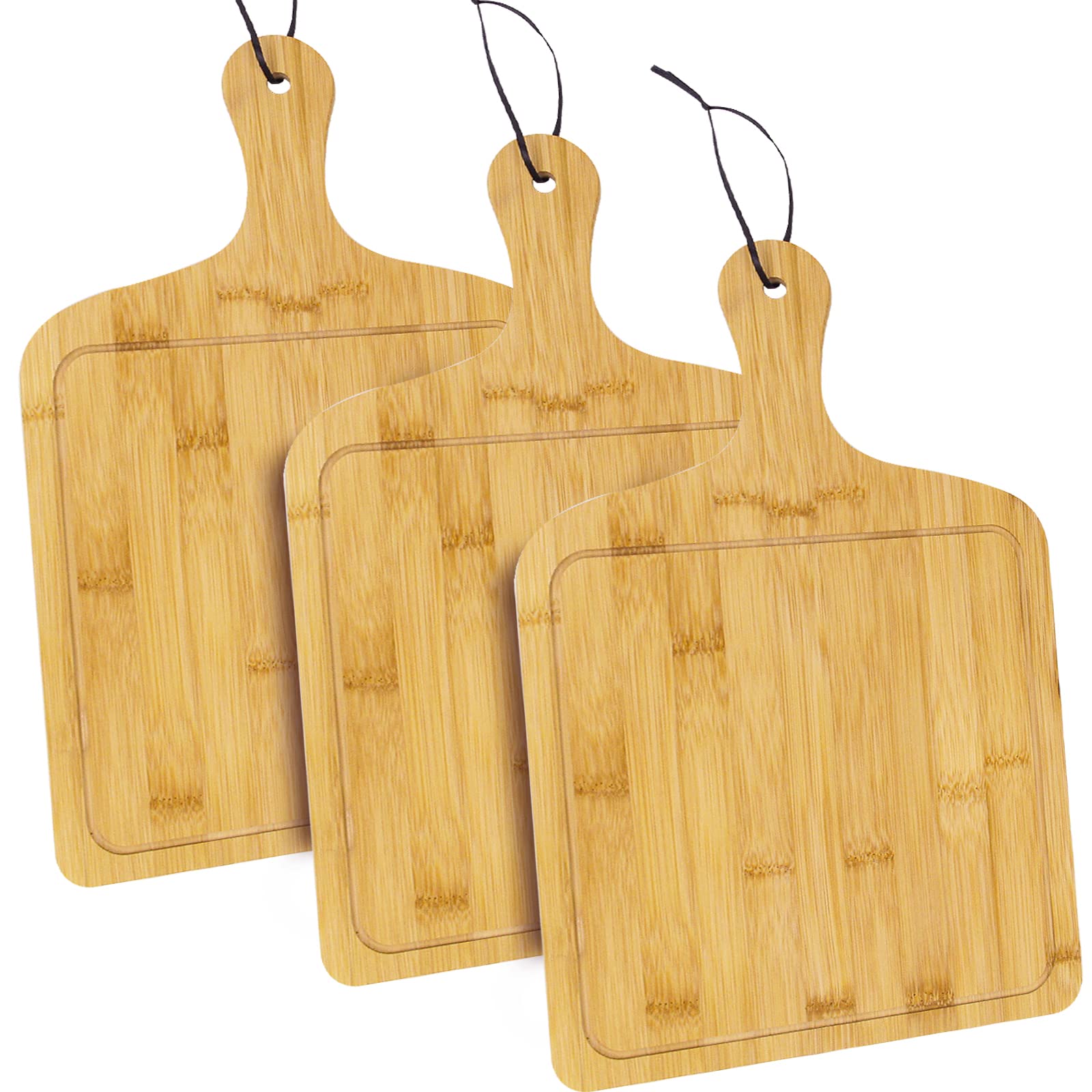 Ricawa Cutting Board - Cutting Board Set of 3 with Sling Handles & Juice Groove - Organic Bamboo Wood Cutting Board - Butcher Block Cutting Board - Cheese Charcuterie Pizza Chopping Board