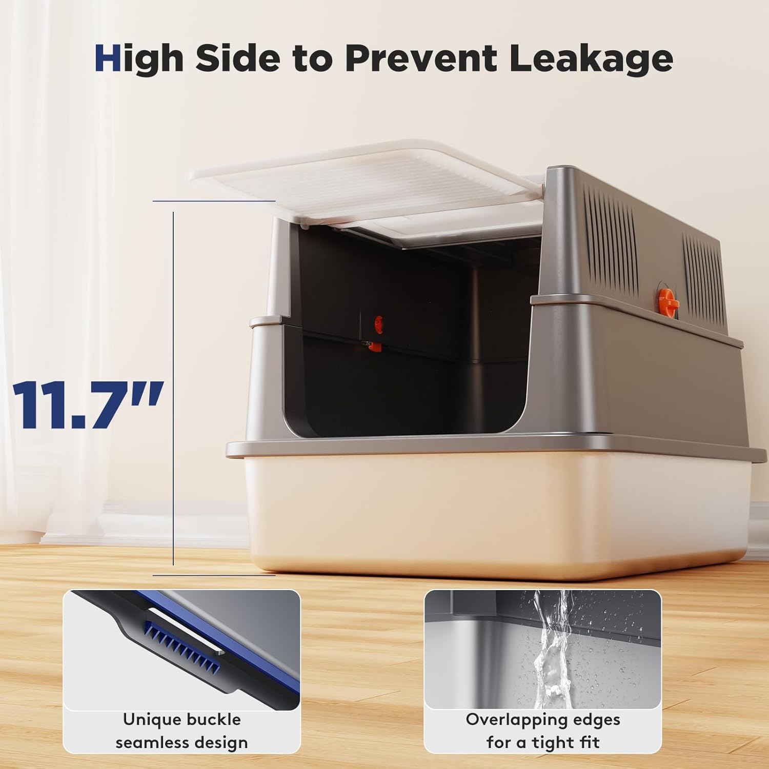 FURTIME Small Stainless Steel Litter Box with Lid for Kitty, Metal Enclosed Cat Litter Box for Small Cats, Kitten Cat Box with High Sided Enclosure & Scoop, Odor Free, Anti-Leakage, Grey