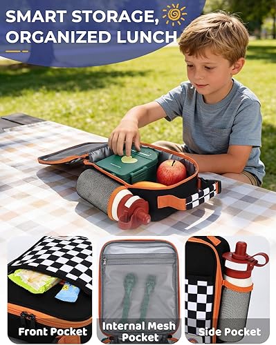Miniatura 4 de VASCHY Lonchera para niños con aislamiento reutilizable Bento Cooler para niños pequeños, portador de aperitivos con clip manos libres en negro y