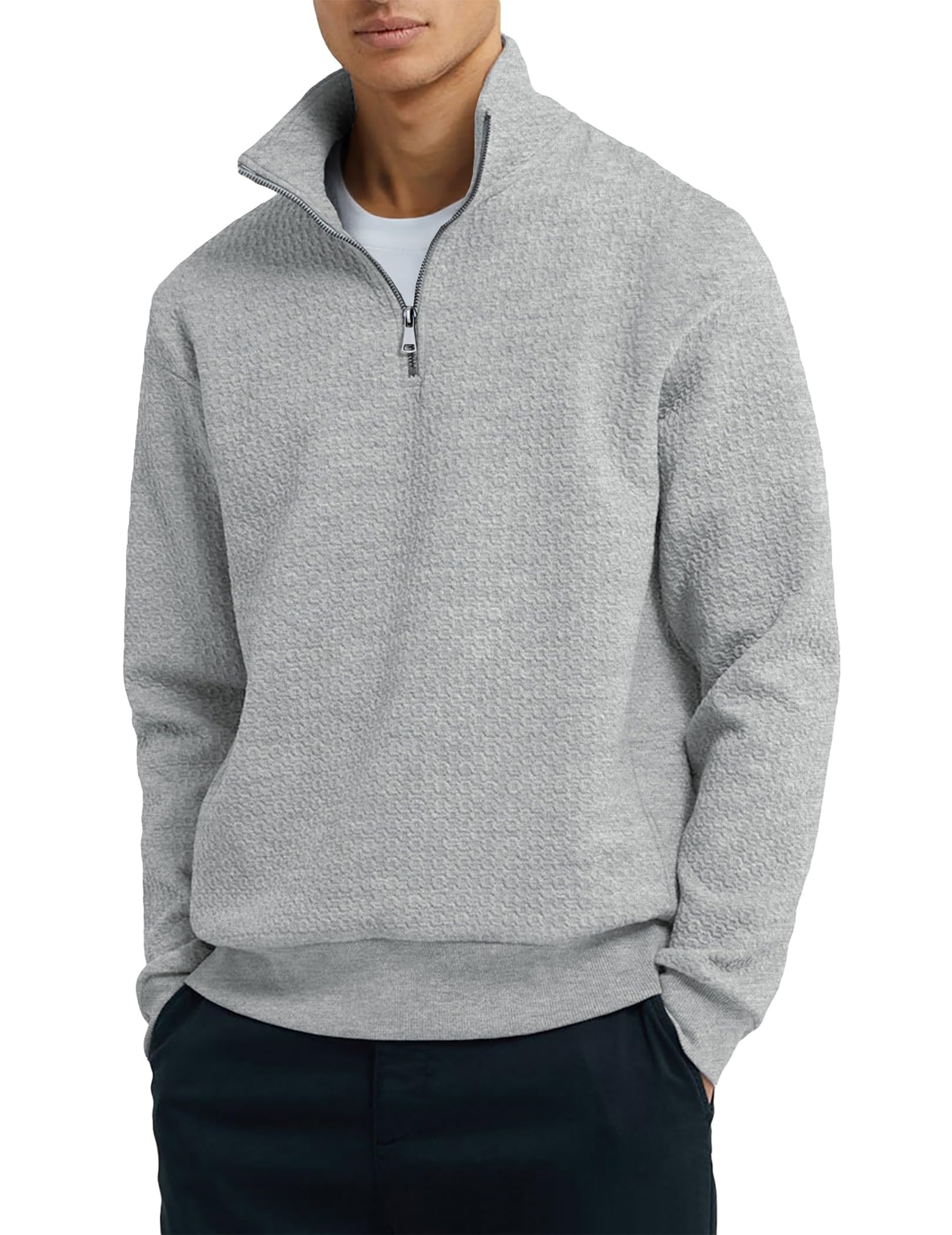 Dokotoo Quarter Zip Mock Neck Sweatshirt: Solid Textured Pullover for Fall