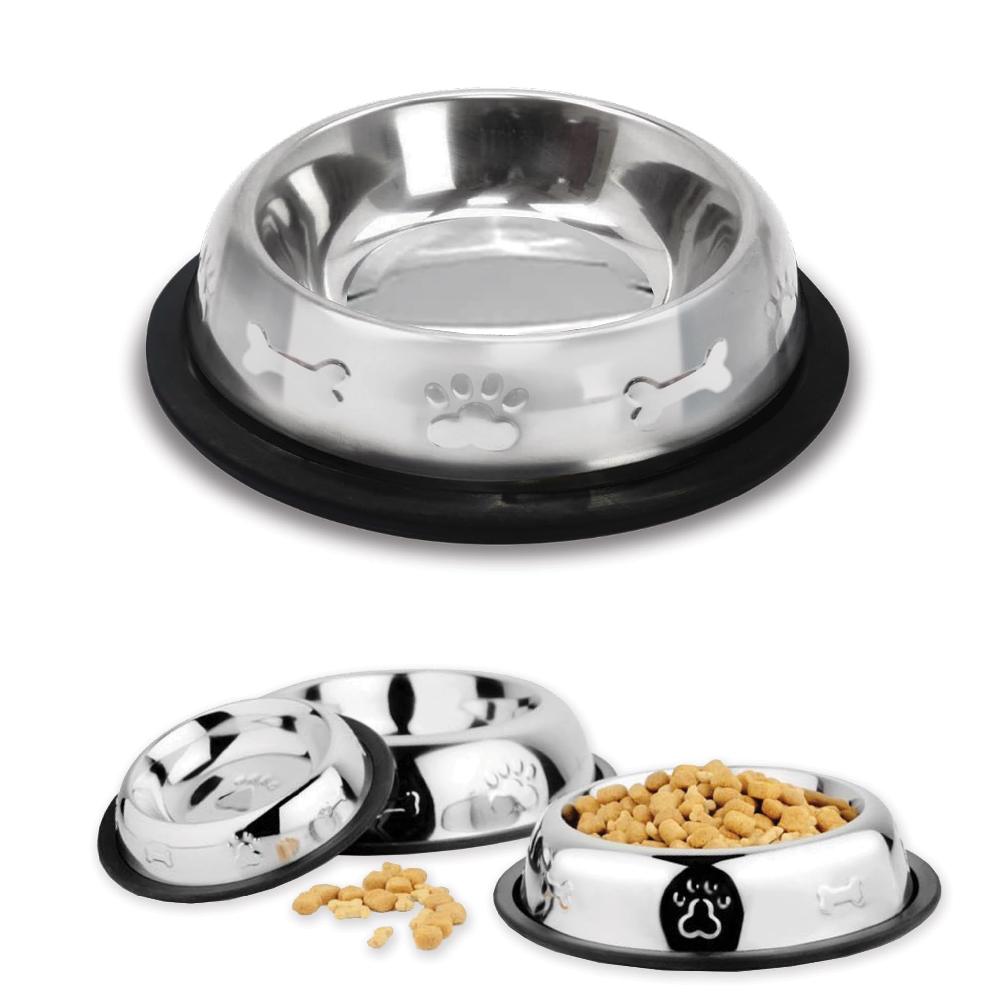Palz&Co Stainless Steel Dog Bowl with Non Slip, No Spill Rubber Base, Durable and Stylish Design, Dog and Cat Food & Water Bowl, Dishwasher Safe (
