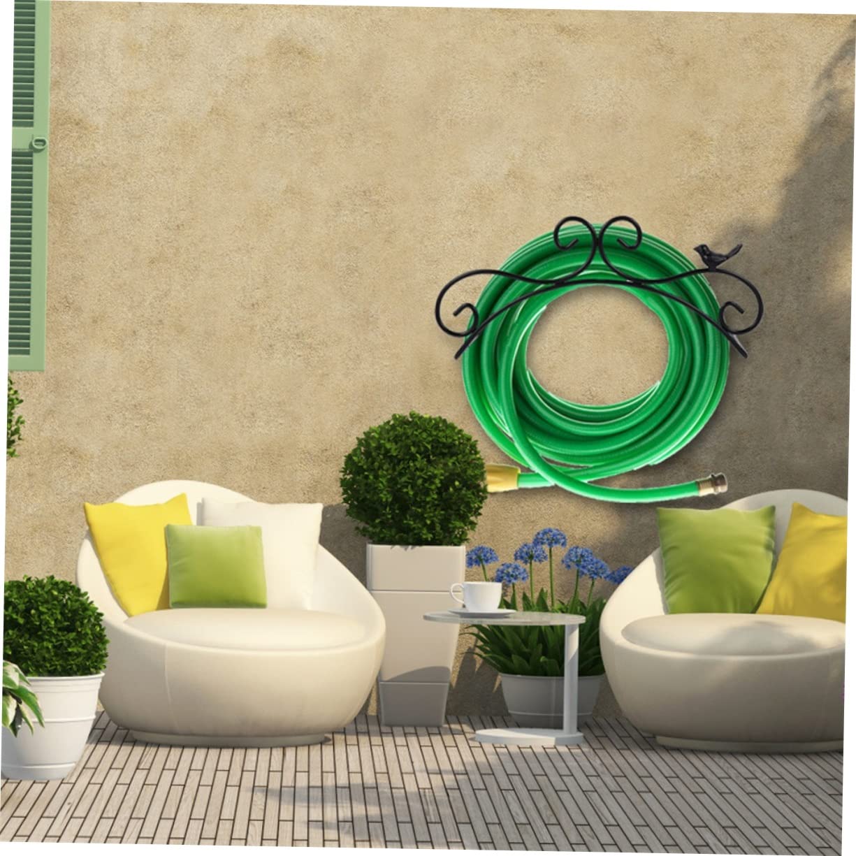 Happyyami 2piezas Colgador Manguera Jardín Soporte Enrollador Hierro Resistente Diseño Antiguo Elegante