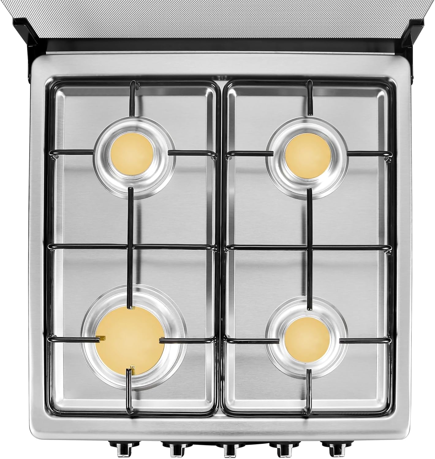 20" Free Standing Gas Stove Oven Range,4 Burner LPG Cooktop with 65L Oven, 201 Stainless Steel Body, Double Layer Mirror Surface Tempered Glass Door, Compact Design for Kitchen (NG-LPG Conversion Kit)