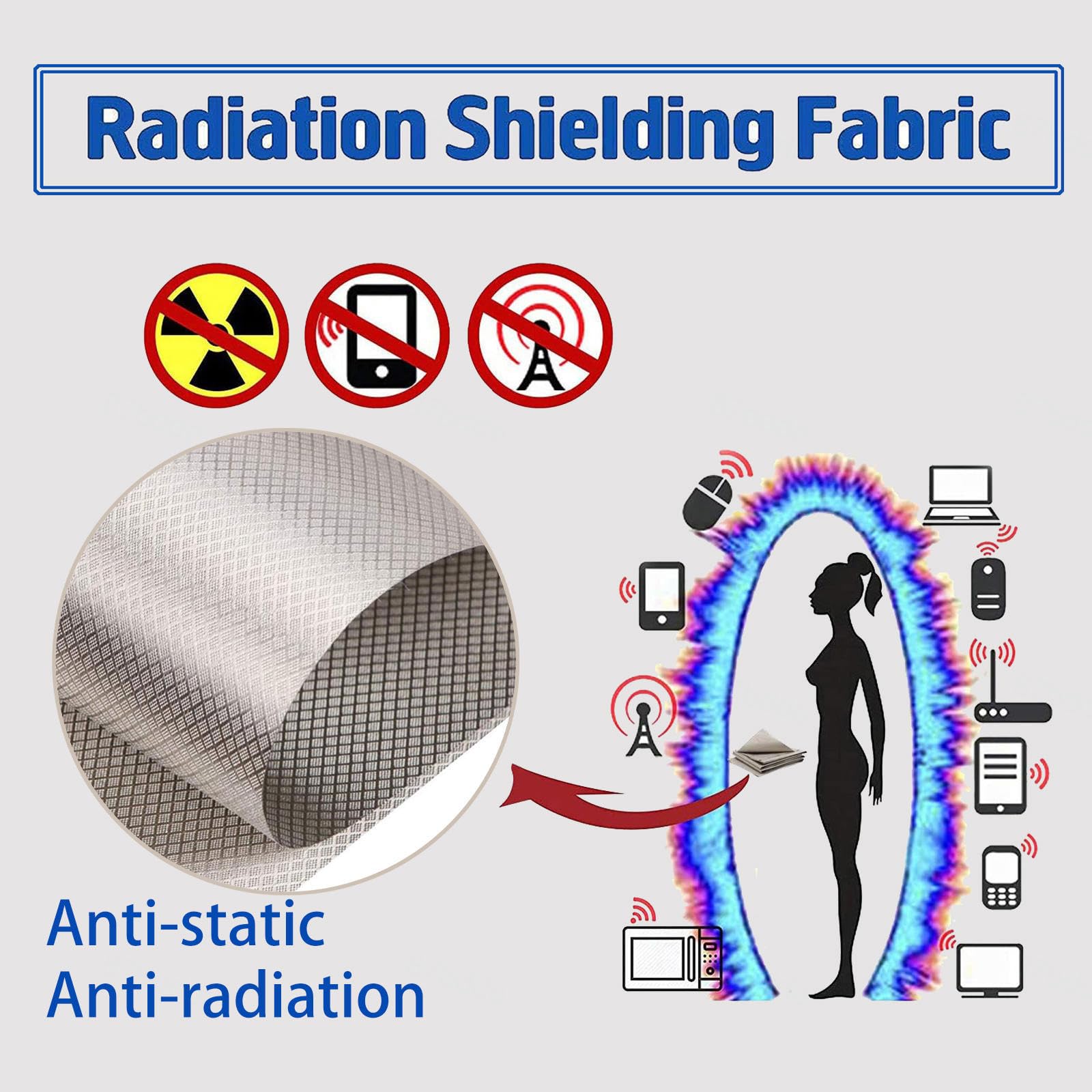 Tessuto di Protezione EMF, EMI, Protezione RF e RFID Tessuto in Rame Nichelato Tessuto di Schermatura RFID/RF Altri Elettromagnetici WiFi Bluetooth GPS EMI RFID,silver-10m