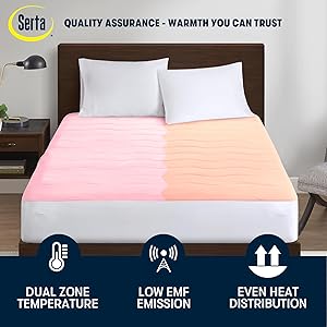 Serta Heated Mattress Pad Queen Size - Electric Mattress Pad, 10 Heat Setting Controller, Auto Shut Off Timer, Deep Elastic Pocket, Up to 17" Mattress, ETL Certified, Machine Wash, Queen, White