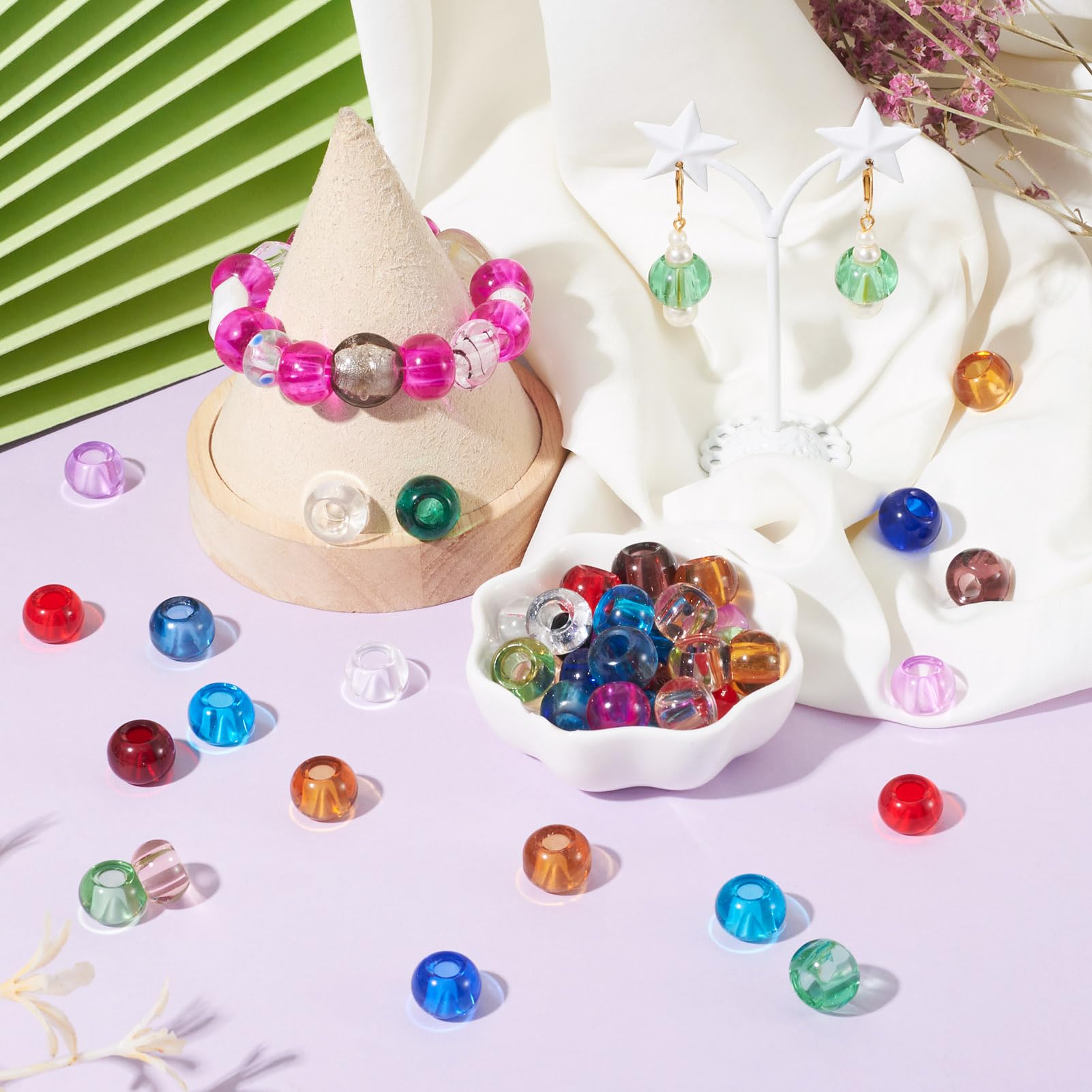 Amazon | Beadthoven 約200個 穴5mm ミックスカラー 透明 大穴ビーズ