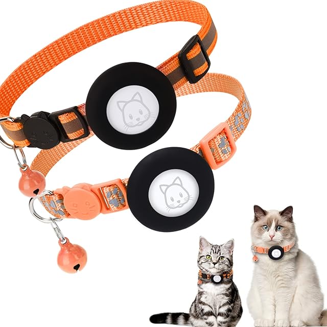 2Pack Airtag Cat Collars, Reflective Air Tag Cat Collar with Breakaway Safety Buckle and Bell, Adjustable Cat Collar with Airtag Holder Compatible with Apple Airtag for Small Pets