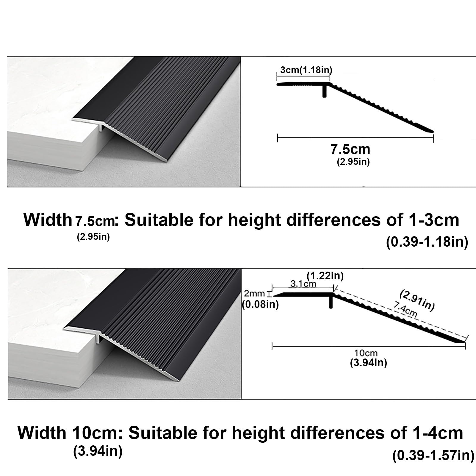 Tira de aluminio para bordes de suelo, reductor de umbral para puertas, tira de tratamiento de suelo para suelos irregulares, 7,5 cm, productos de construcción duraderos