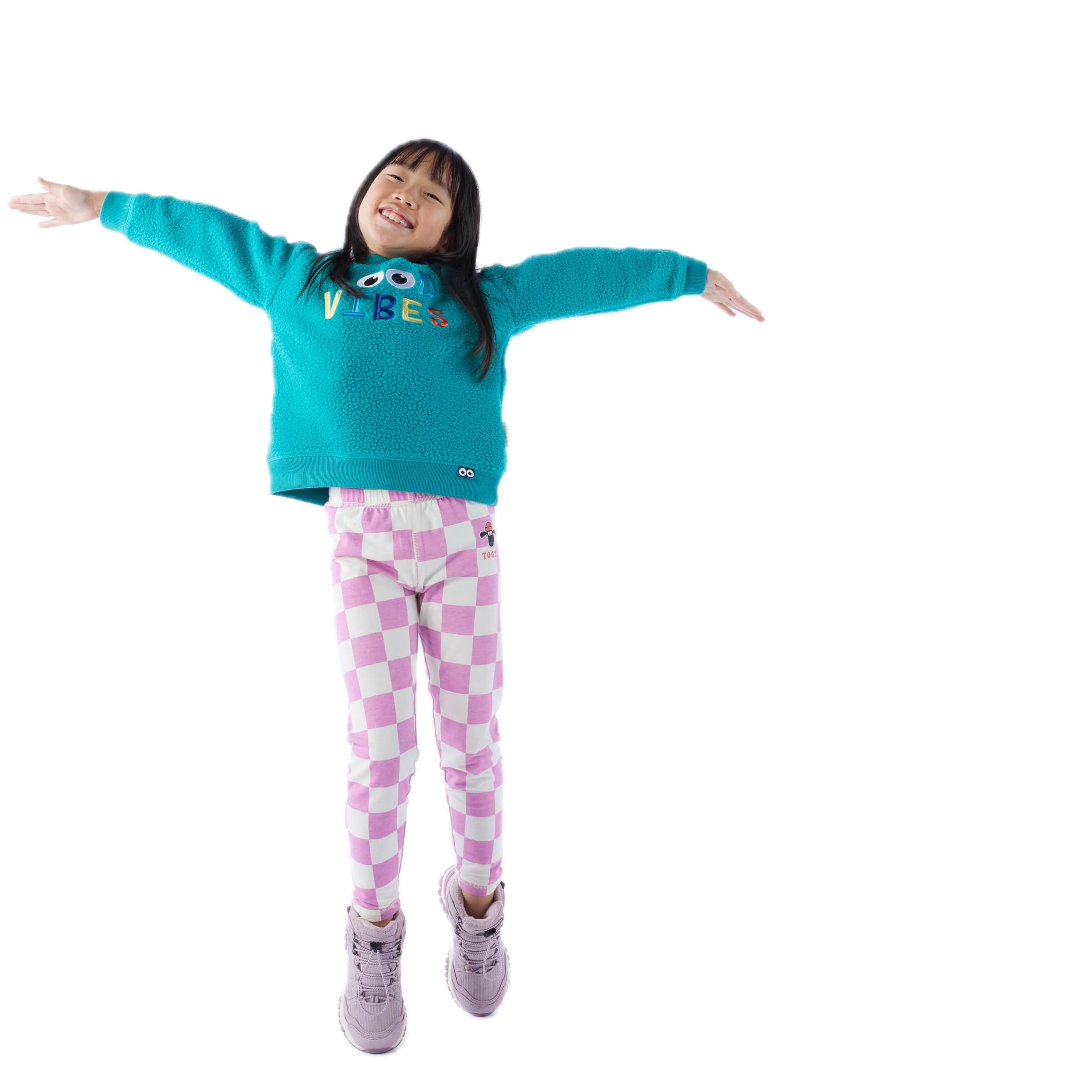 Tog24 Pink Woolly Checkerboard Racka Kids Jersey Leggings X Shaun The Sheep Collaboration Checkerboard Design Cosy Children's Playtime Leggings