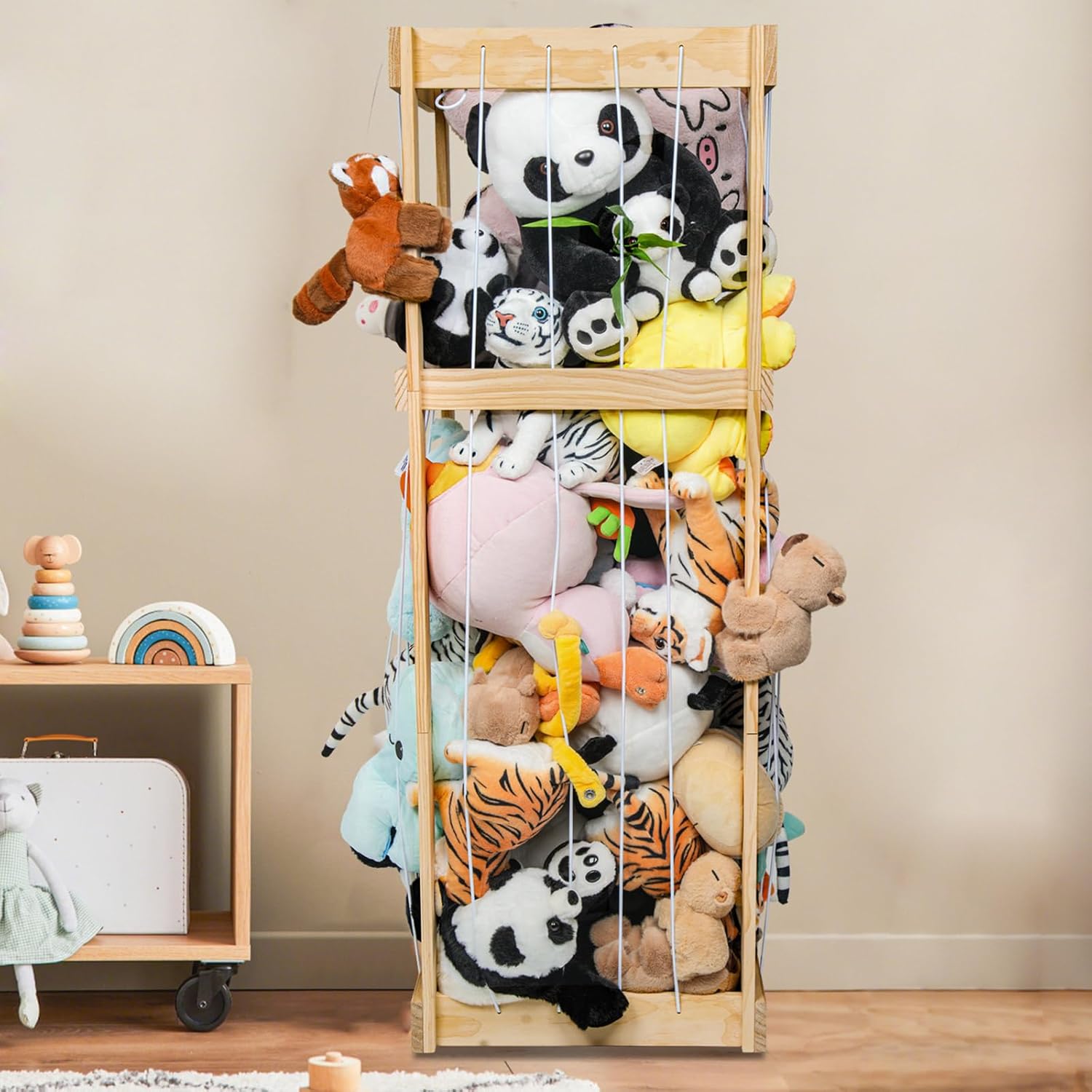 Stuffed Animal Storage Zoo Toy Storage, Large Wood Plushies Storage Organizer for Kids Room Nursery Play Room Bedroom