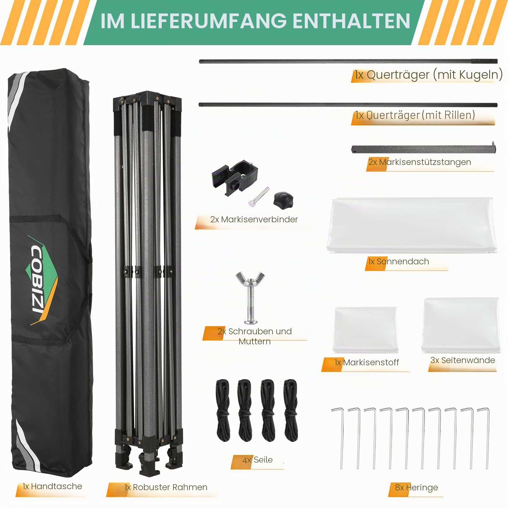 COBIZI Pavillon 3x3 Wasserdicht Stabil Winterfest Faltpavillon 3x3 Partyzelt Hardtop Pavillon Klappbar 3x3m Mit Seitenwnden Pop Up Pavillion Uv-Schutz, Weiß