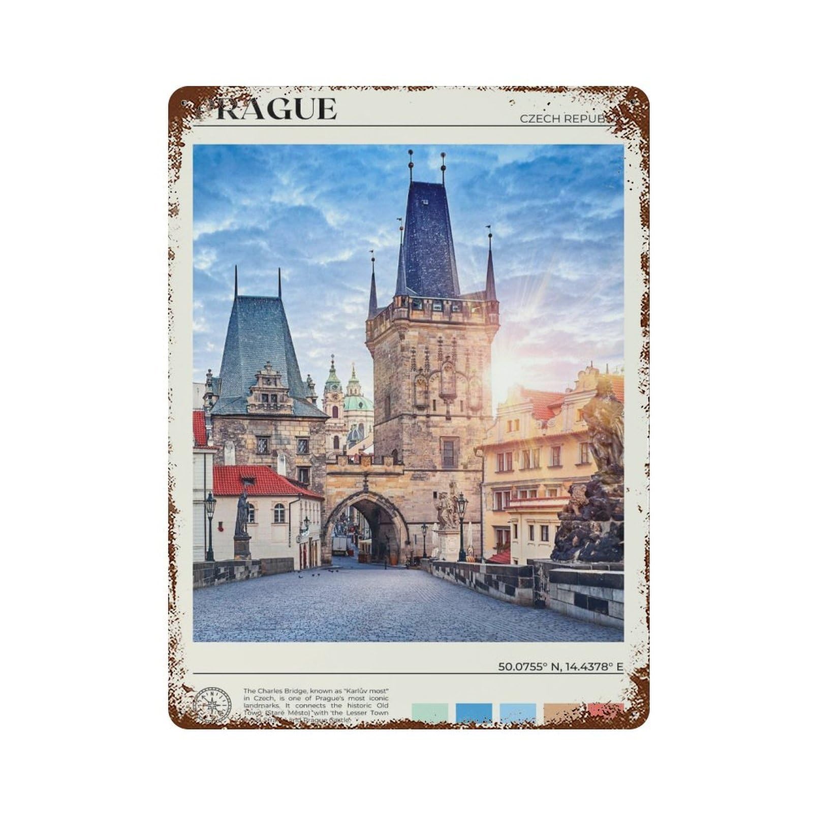 xiaoxiaoshen Real Photo Prague Decor Czech Republic Wall Decor Art Metal Tin Poster Modern Home Decor Art Home Bar Shop Decorations Vintage Sign 40x30cm