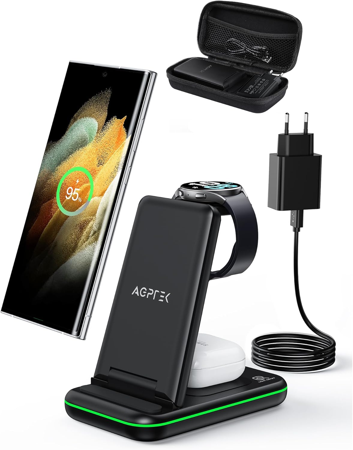 Galaxy S5 Zubehör Induktive Ladestation Mit Case AGPTEK 3 in 1 Wireless Charger für Samsung, Faltbare Induktive