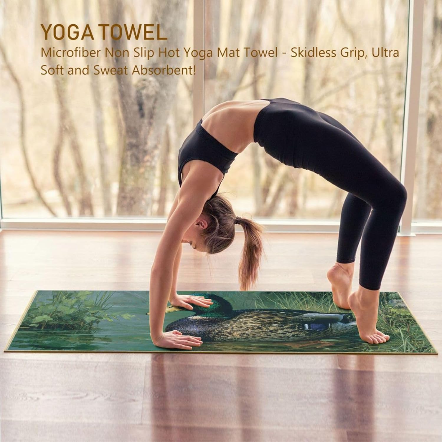 Mallard Swim Hot Yoga Towel – Stylish, Non-Slip, Grip Dots, Super Absorbent, 27" x 73" - Yoga Mat Towels for Exercise, Fitness