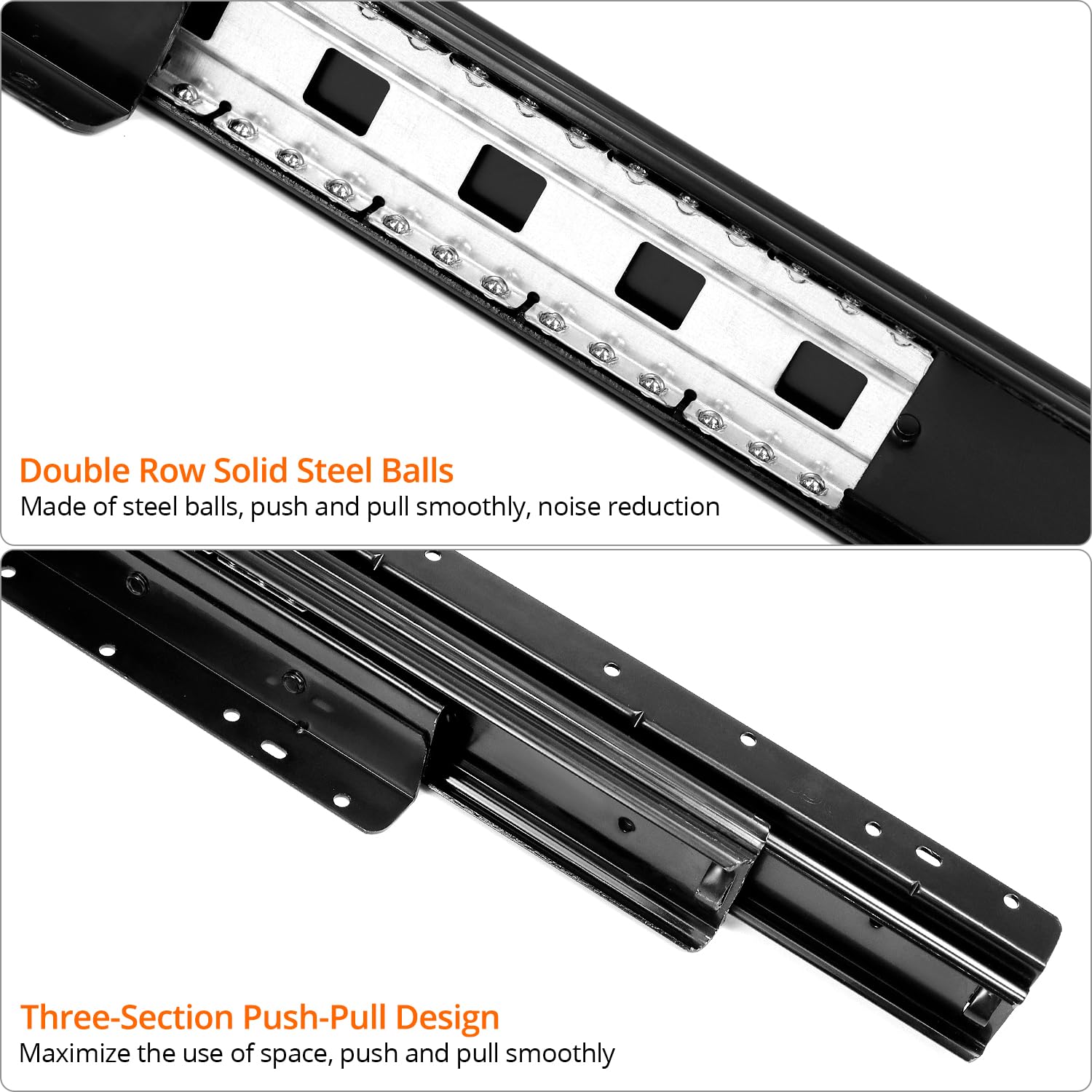 QWORK® Coulisses de tiroir robustes pour rangement sous les escaliers 800-1850mm, extension complète, noir, capacité de charge 120 kg, 1 paire, avec vis