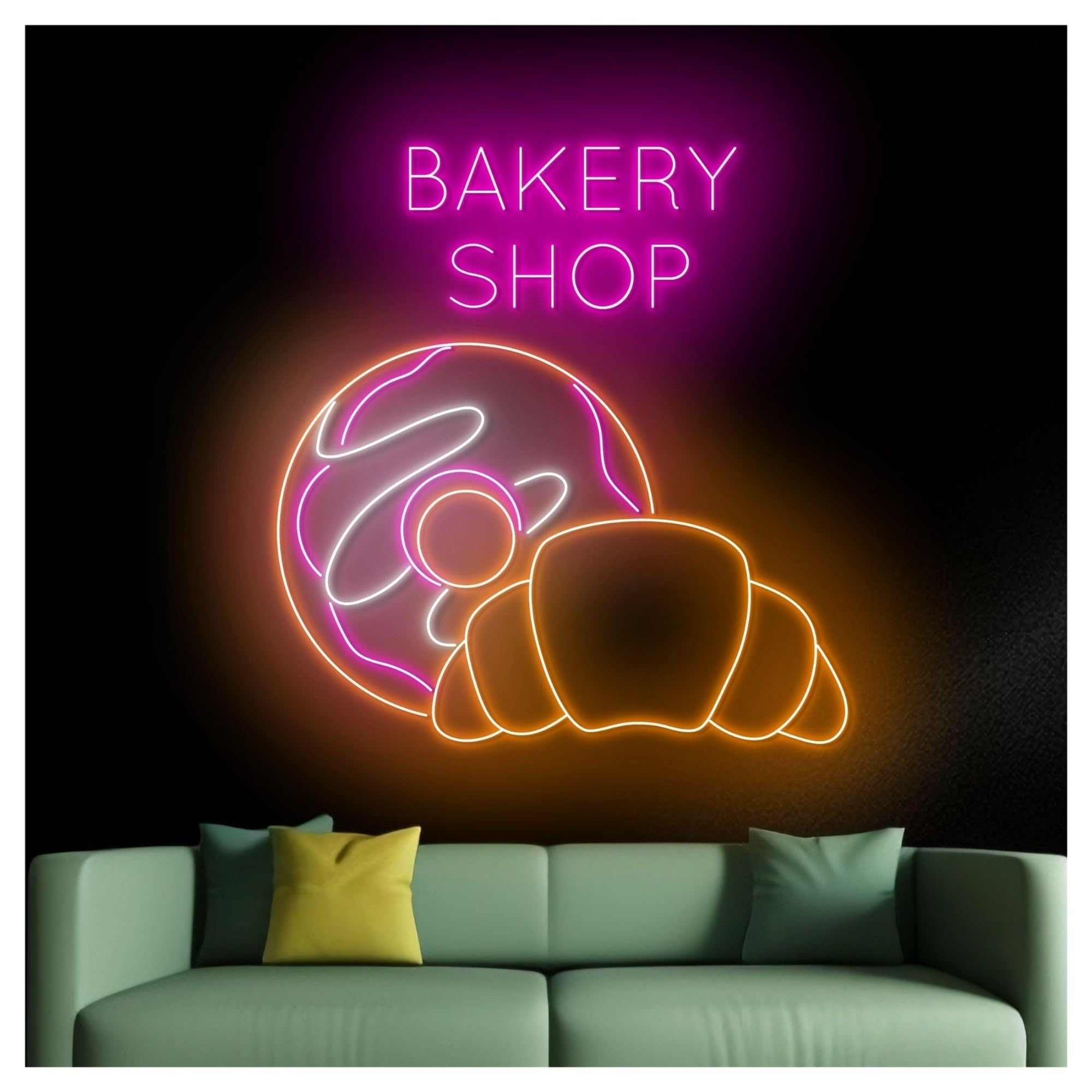 XENITE Luces Art Decoration Christmas Letrero De Neón Bakery Open Con Luz LED Donut Y Croissant, Ideal Como Decoración Pared Para Escaparate, Entrada Negocios, 60cm
