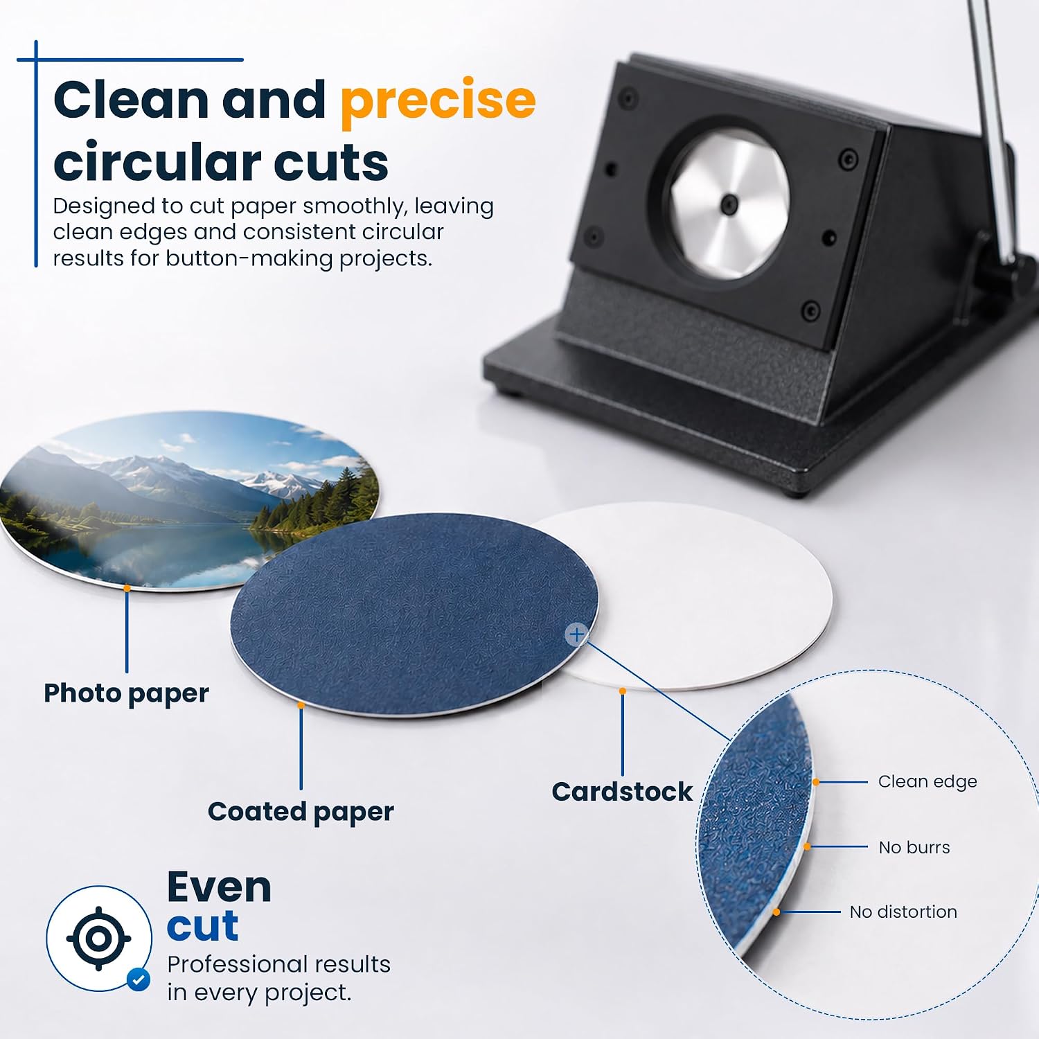 32mm Button Paper Cutter – Fixed 44mm / 1.73" Cutting Size for 1.26" Finished Buttons, Manual Desktop Circle Cutter with Steel Blade