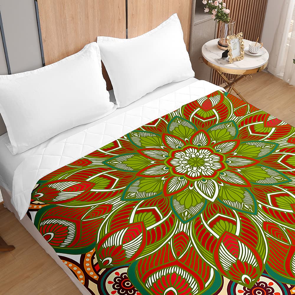 Couvre-lit Matelassé Mandala En Microfibre Douce - Taille 220x240 Cm, Vert Clair, Motif 3D, Léger Pour L'été Et Toutes Saisons