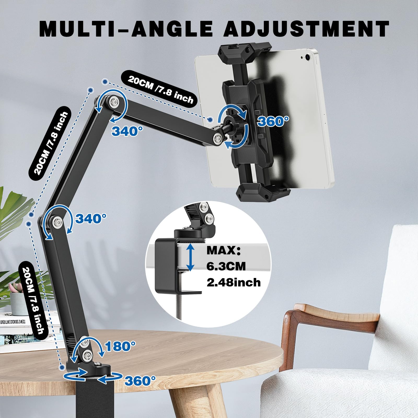 Poggia Telefono Teskyer Supporto Per Telefono/Tablet - Rotazione 360°, In Alluminio, Regolabile - Compatibile 4-12 Pollici Supporto Telefono Scrivania - Foto 11